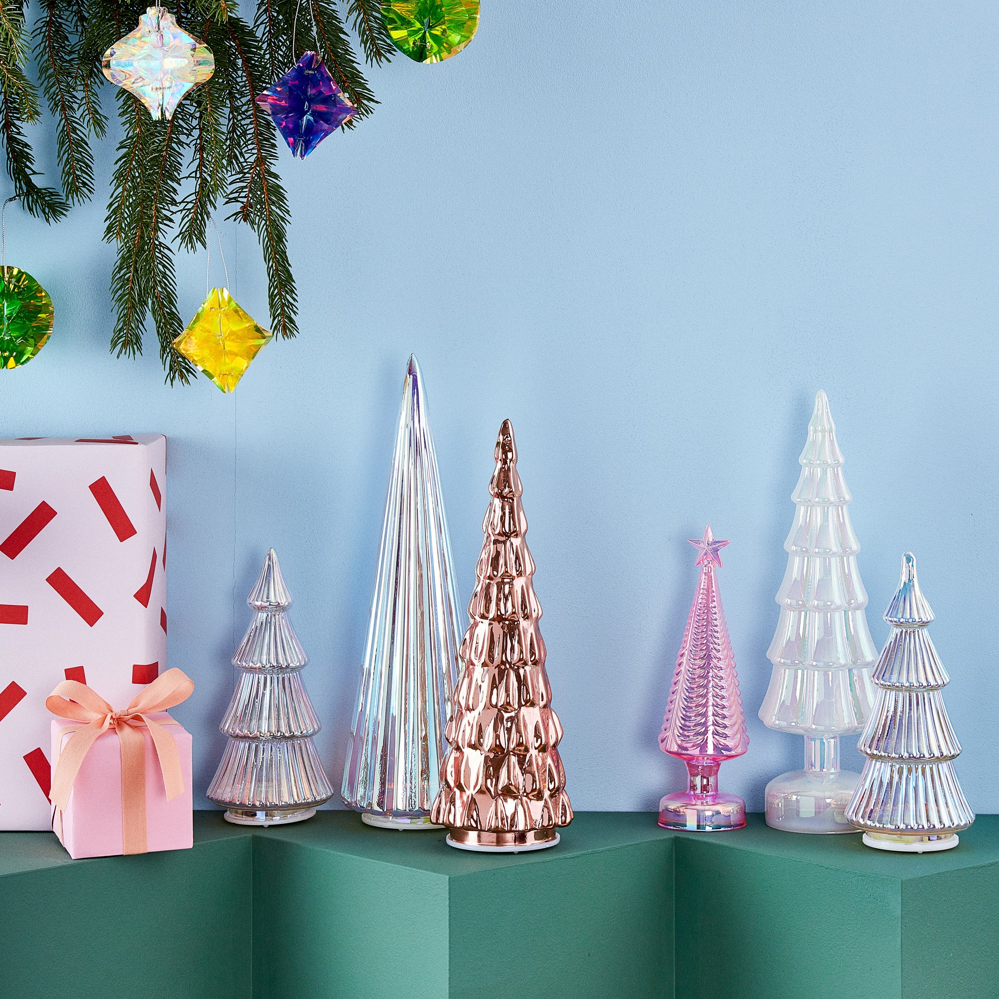 MoMA LED Glass Lighted Tree- Large - Teal Iridescent - Image 3