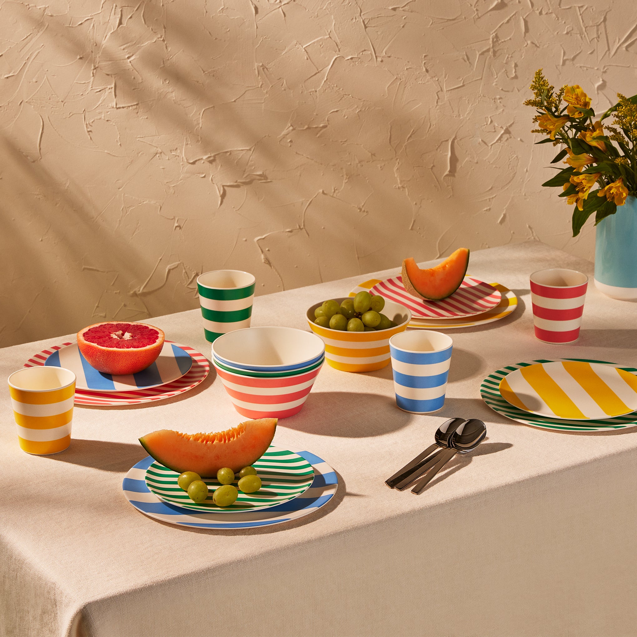 Bamboo Colorful Striped Dinnerware - Set of 4 - Bowl - Image 5
