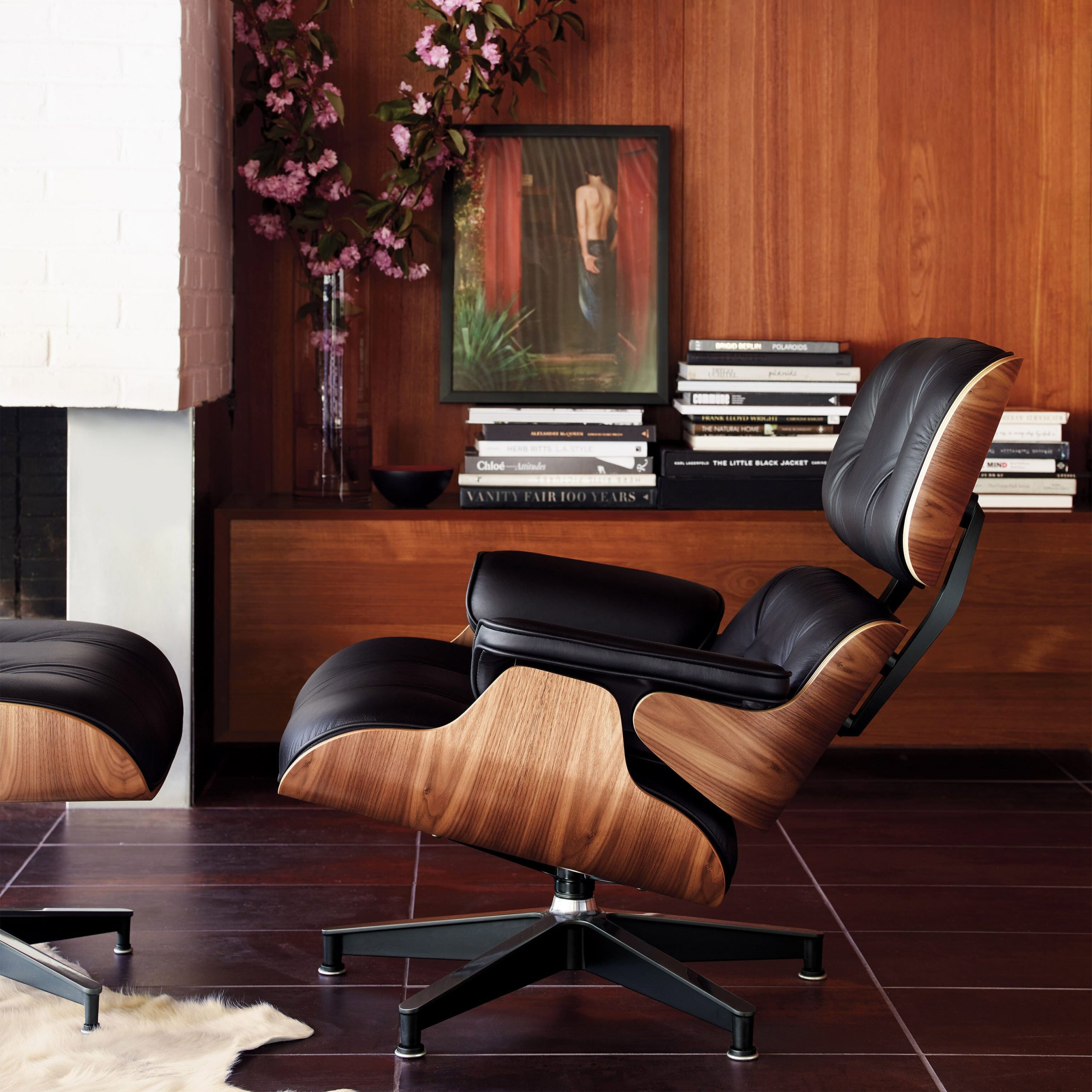 Eames® Lounge Chair and Ottoman from Herman Miller - Walnut/ Obsidian Black Leather - Image 5