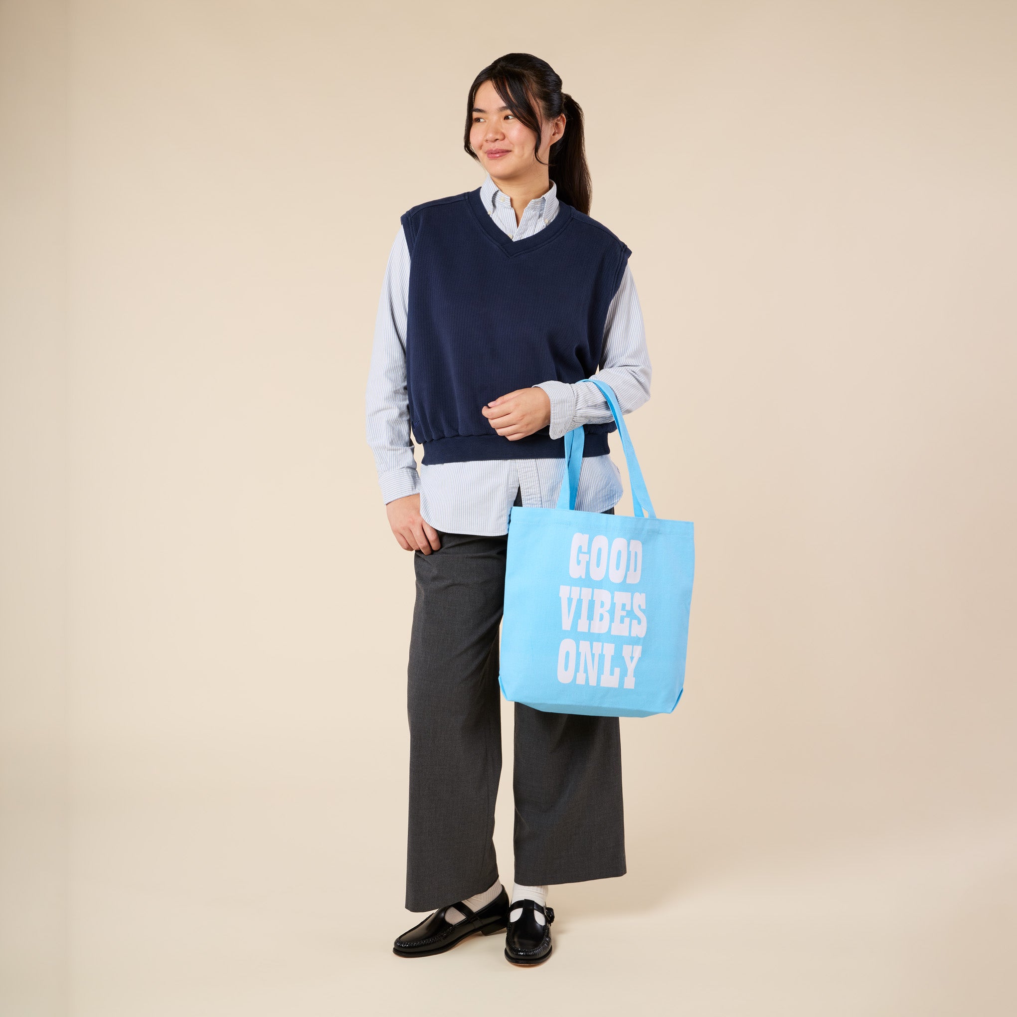 Snoopy Cotton Canvas Tote Bag - Light Blue - Image 4