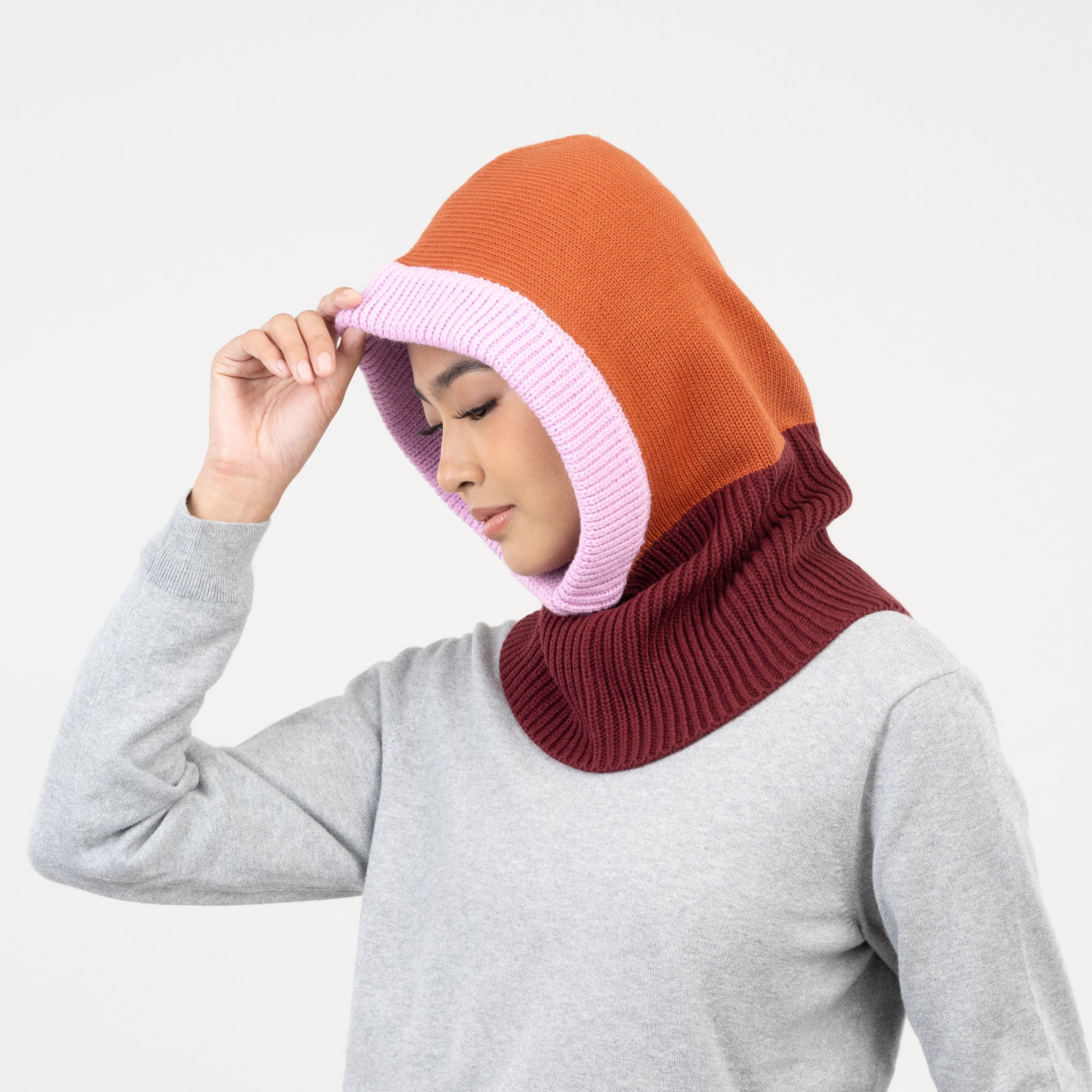 Verloop Color Mix Knit Hood - Wine Red - Image 5