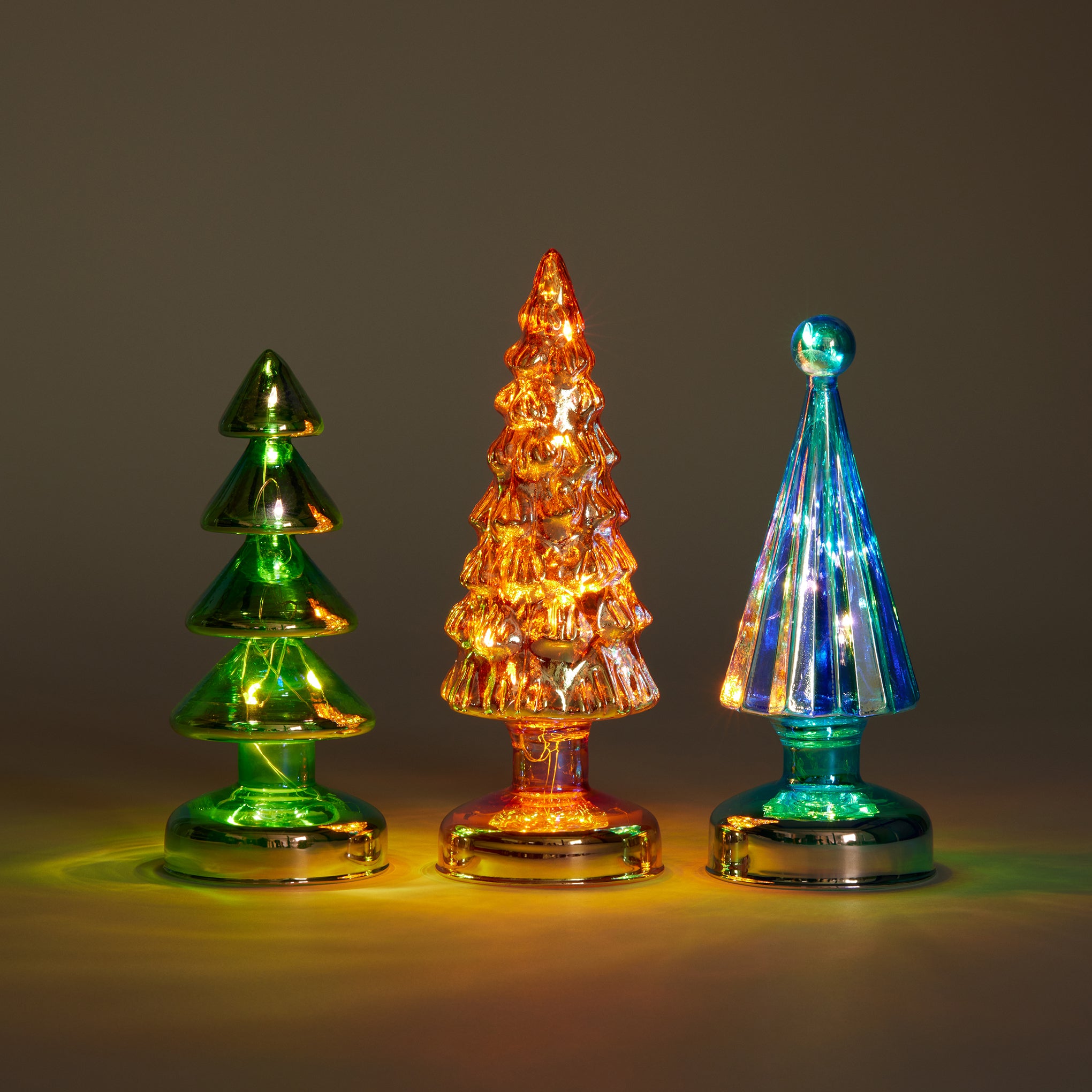 Colorful LED Lighted Mini Glass Trees - Set of 3 - Image 3