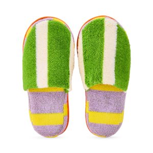 Dusen Dusen Striped Terry Slippers - Green/ Lavender