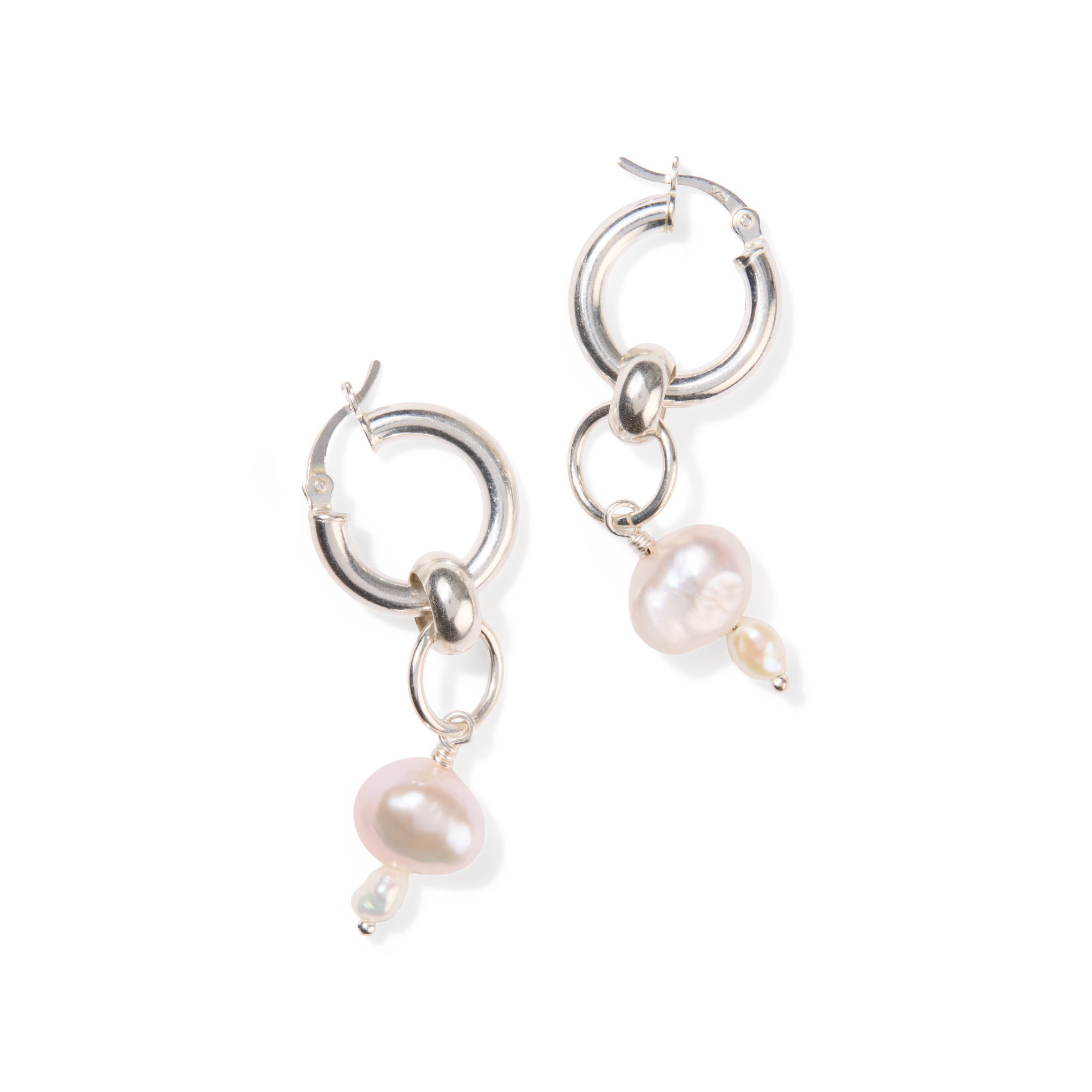 Yam Pearl Drop Hoop Earrings - Silver/ Pearl - Image 3