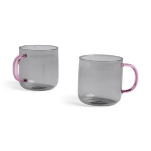 HAY Glass Mugs - Set of 2 - Grey/ Light Pink