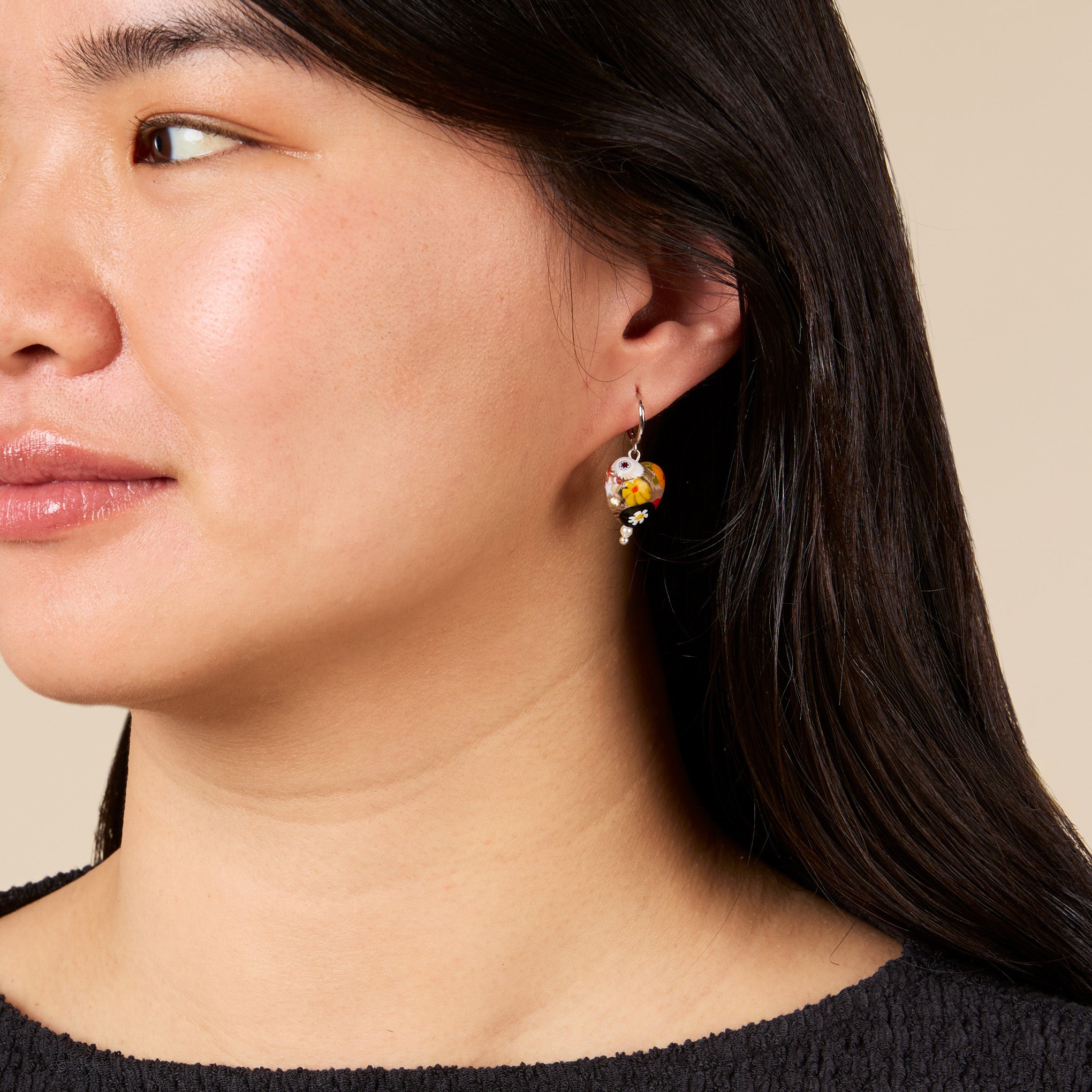 Yam Posy Huggie Hoop Earrings - Silver/ Multi - Image 2