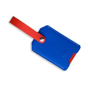 Primary Recycled Leather Luggage Tag - Red/Blue