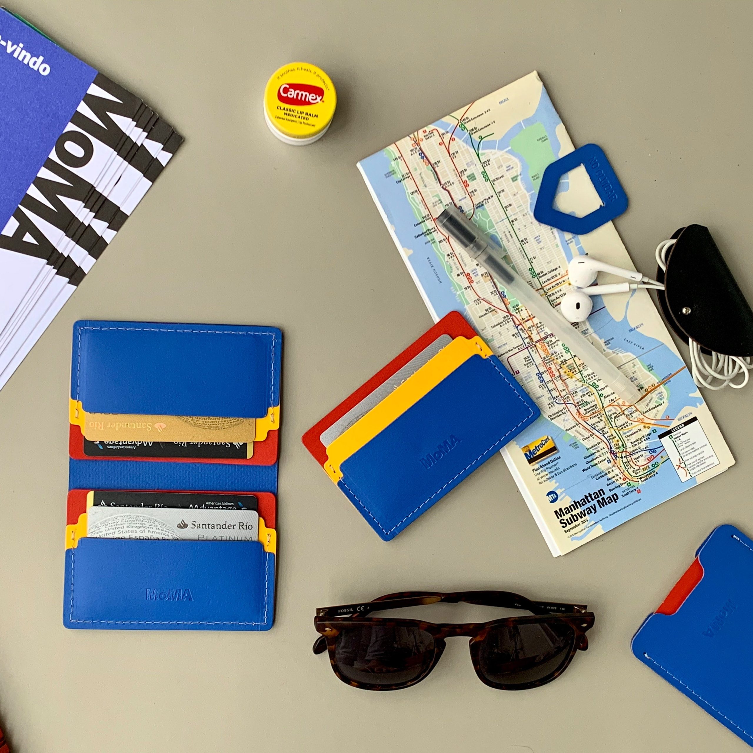 Primary Recycled Leather Wallet - Blue/ Red - Image 3