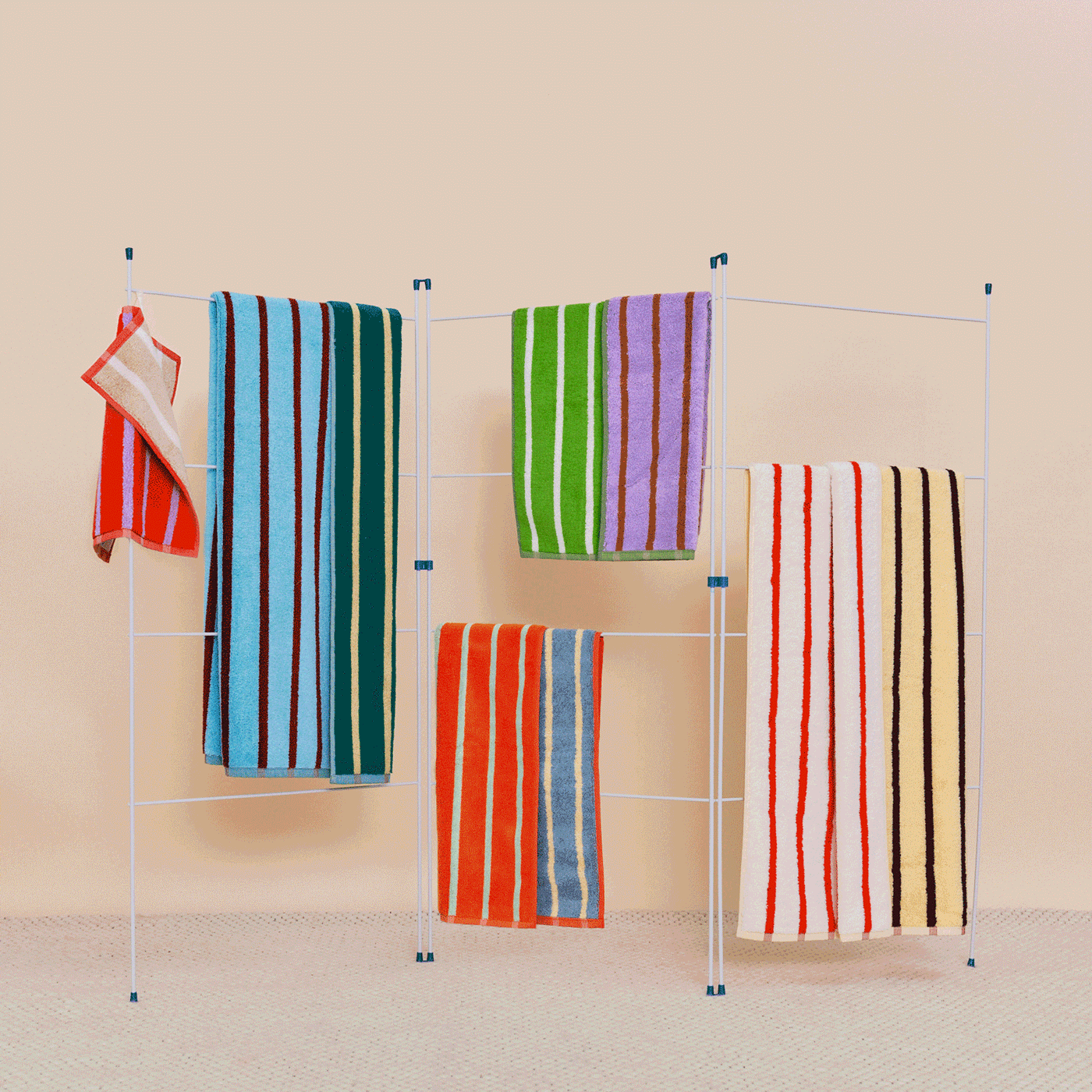 Dusen Dusen Cotton Towel - Porcelain Stripe (Red/ Tan) - Image 2