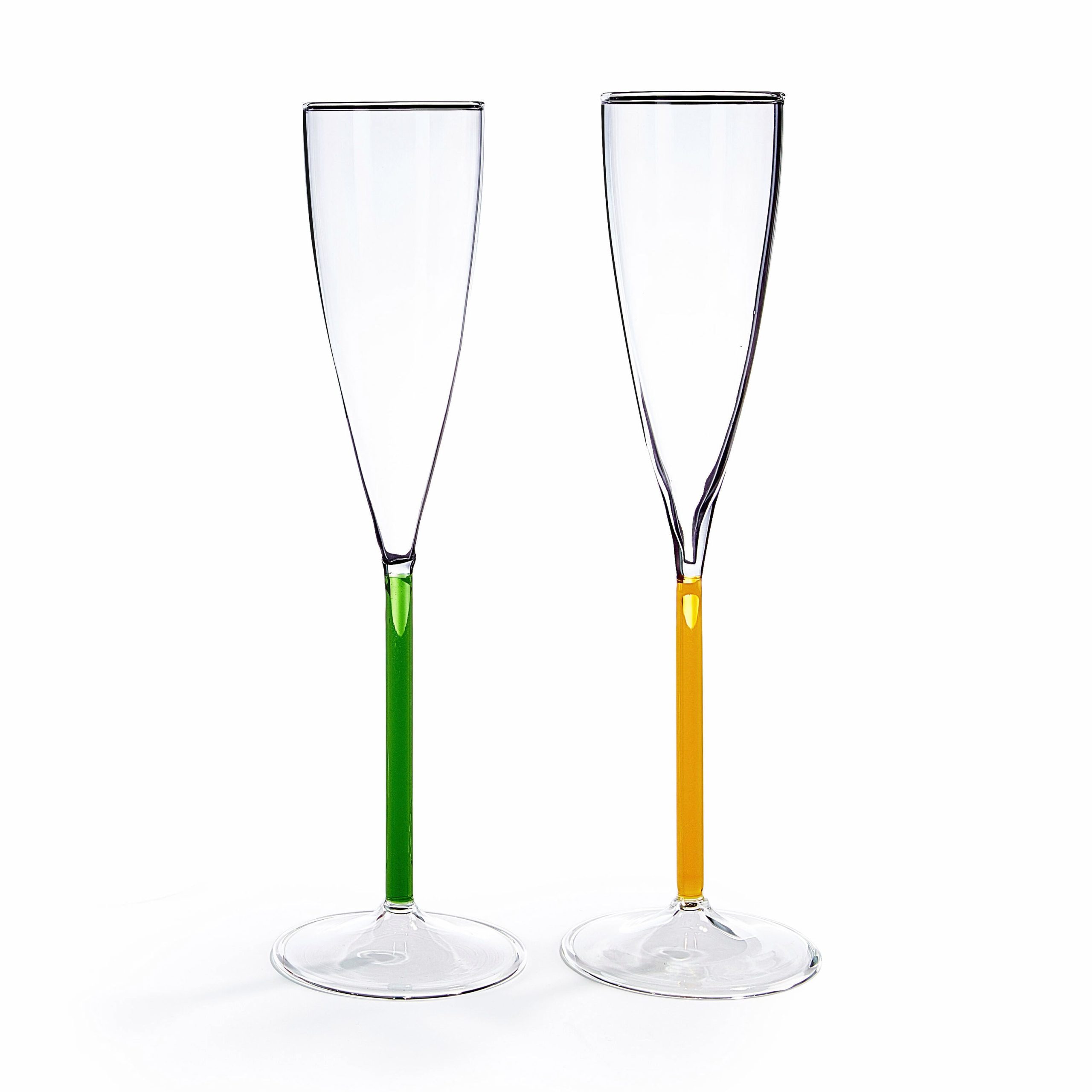 Color Accent Champagne Glasses Set - Green/ Yellow