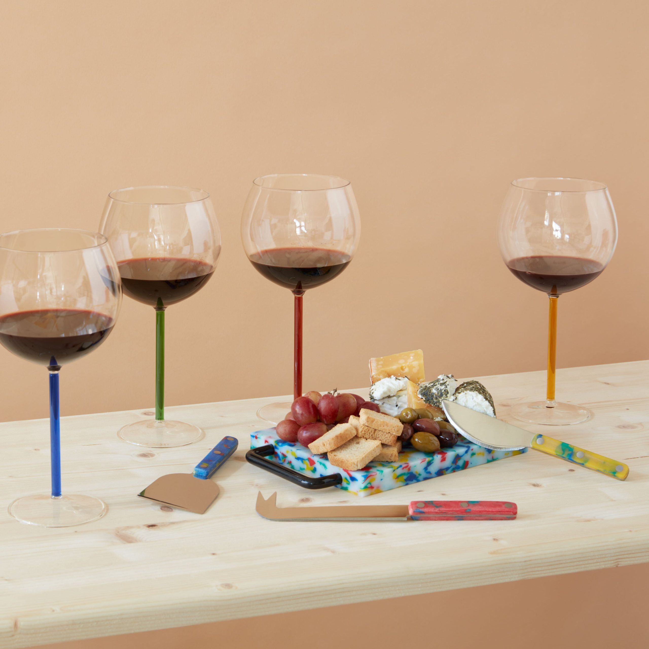 Color Accent Red Wine Glasses - Set of 2 - Blue/ Red Orange - Image 2