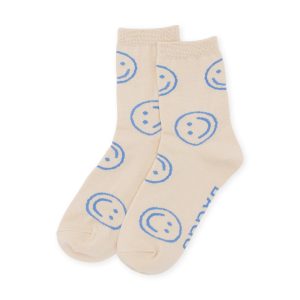 Baggu Crew Socks - Ecru Periwinkle Happy