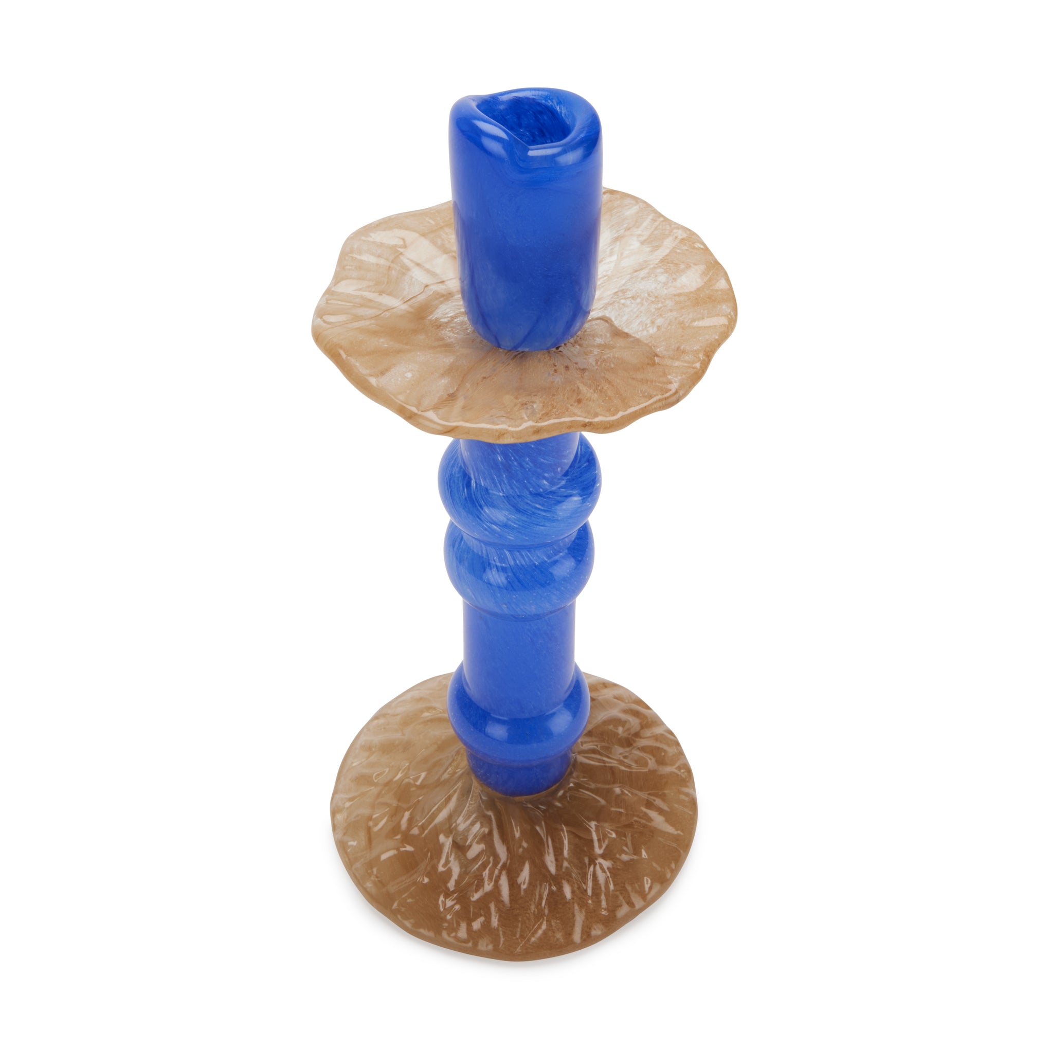 Lara Glass Candle Holder - Blue/ Tan - Image 4