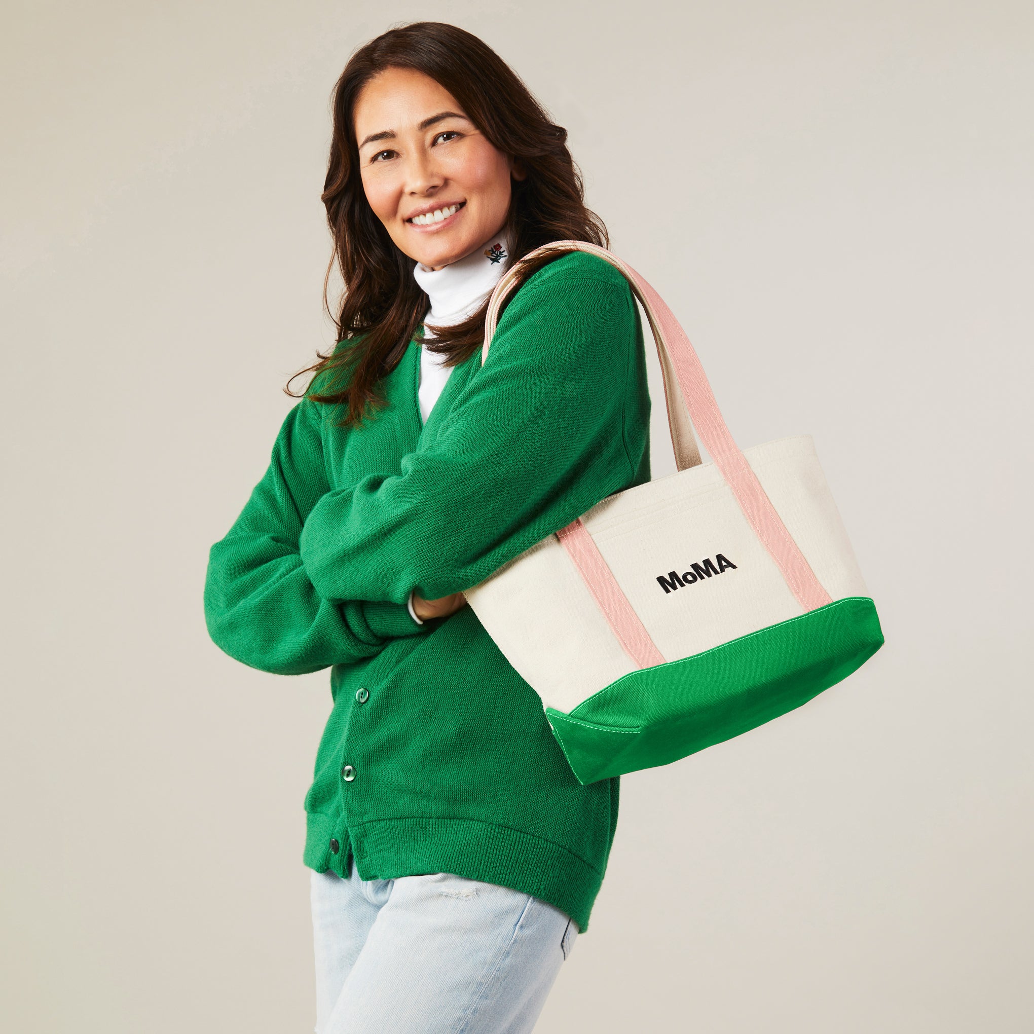 MoMA Baggu Heavyweight Canvas Tote - Pink/ Green - Image 6