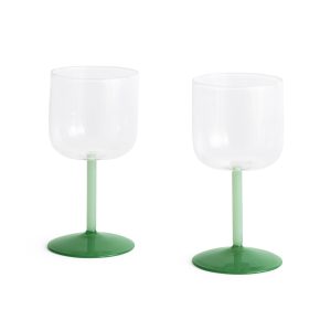HAY Tint Wine Glasses - Set of 2 - Clear/ Jade Light Green/ Jade Dark Green
