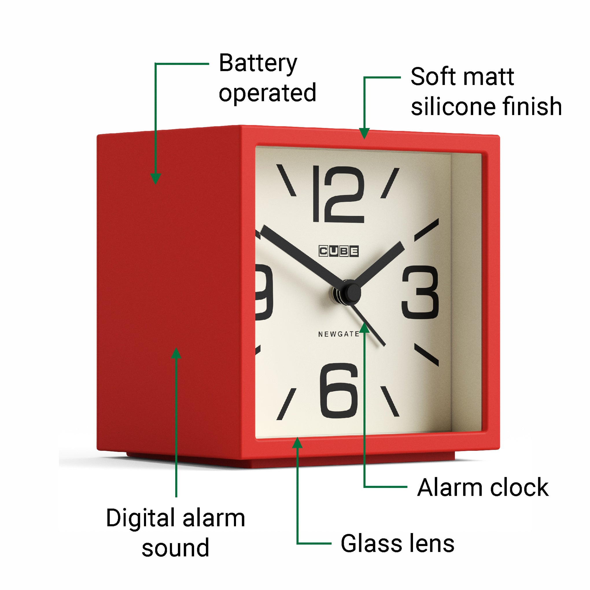 Newgate Cube Alarm Clock - Red - Image 6