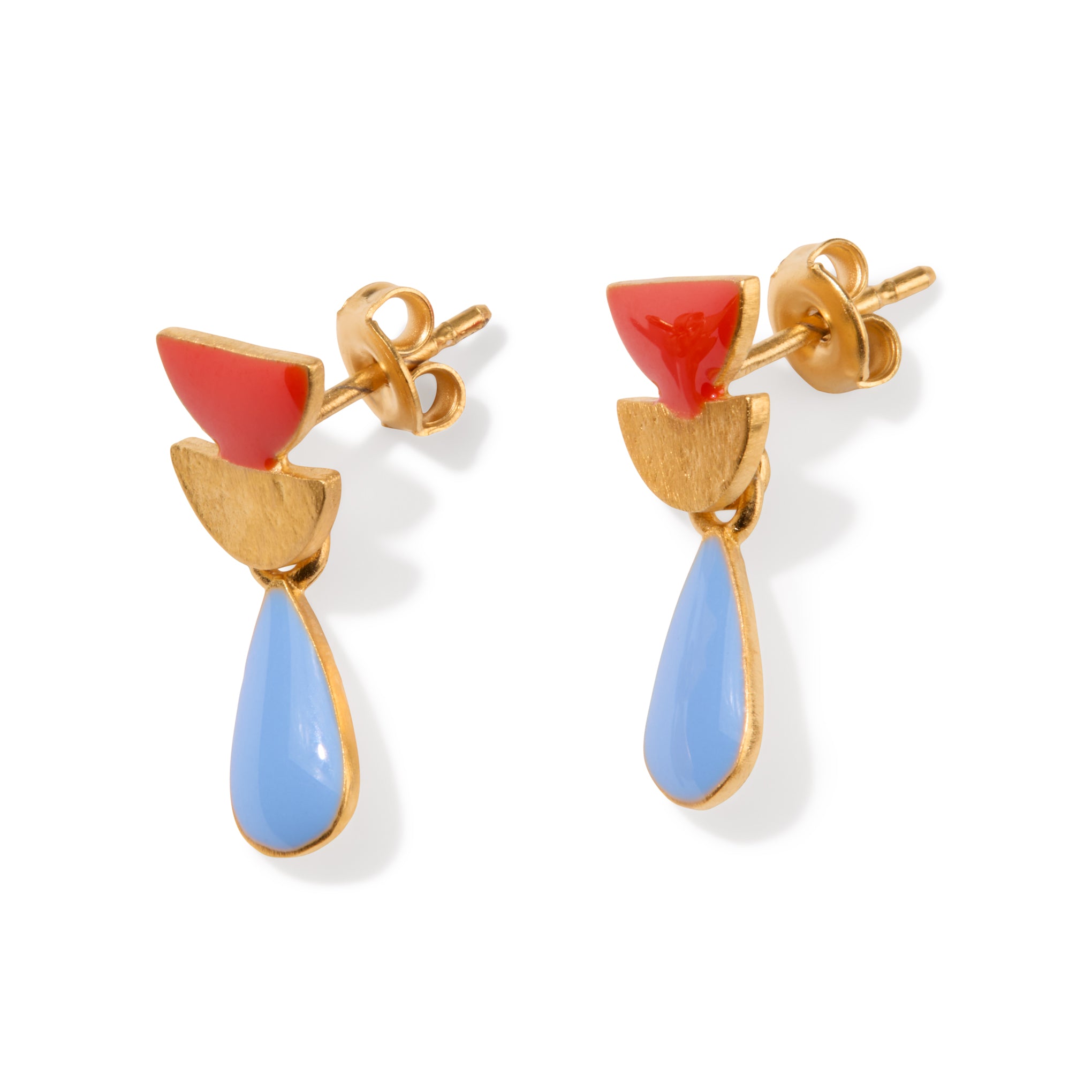 Somni Gold-Plated Red & Blue Drop Earrings - Image 3