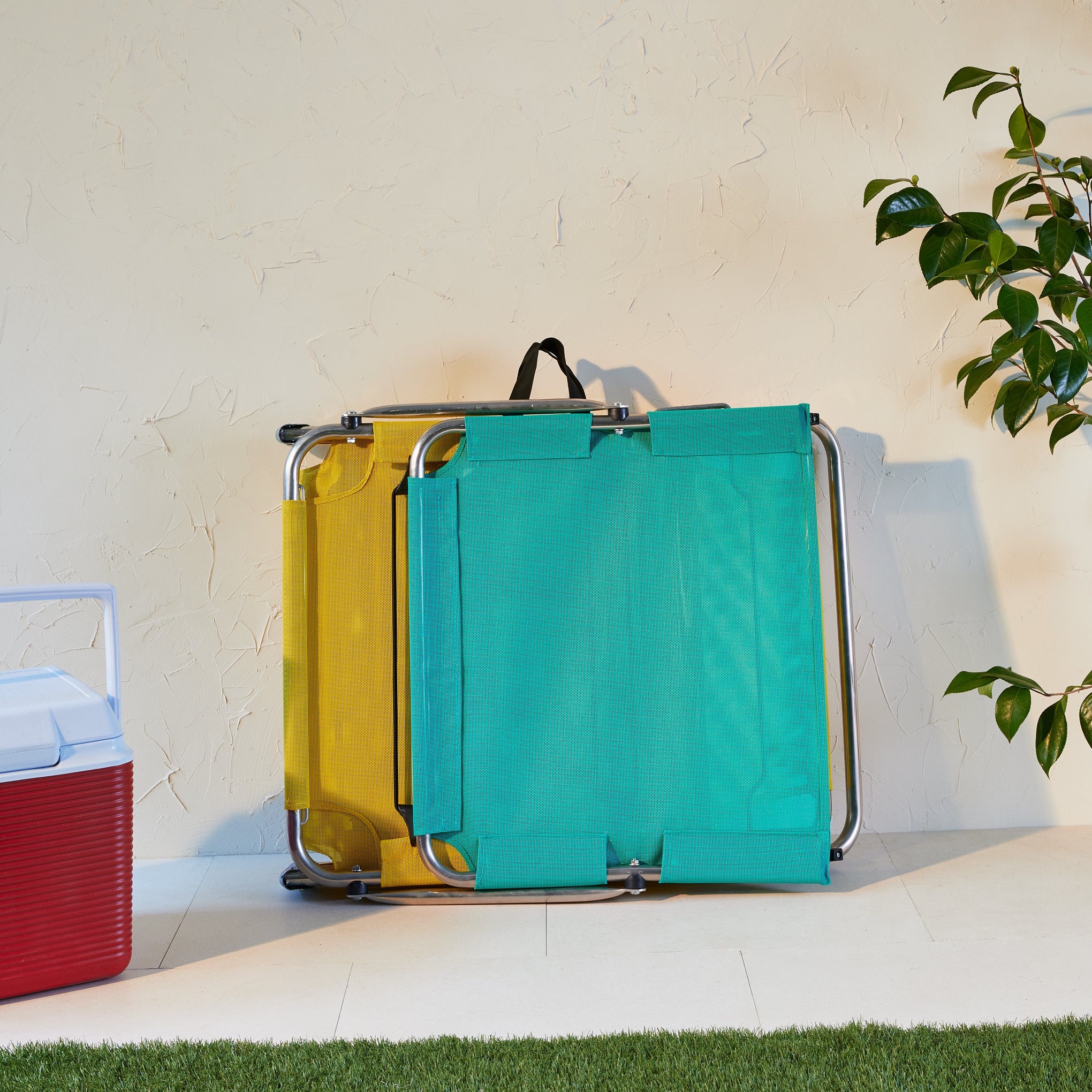 Amigo Outdoor Lounge Chair with Sun Shield - Yellow/ Teal - Image 7