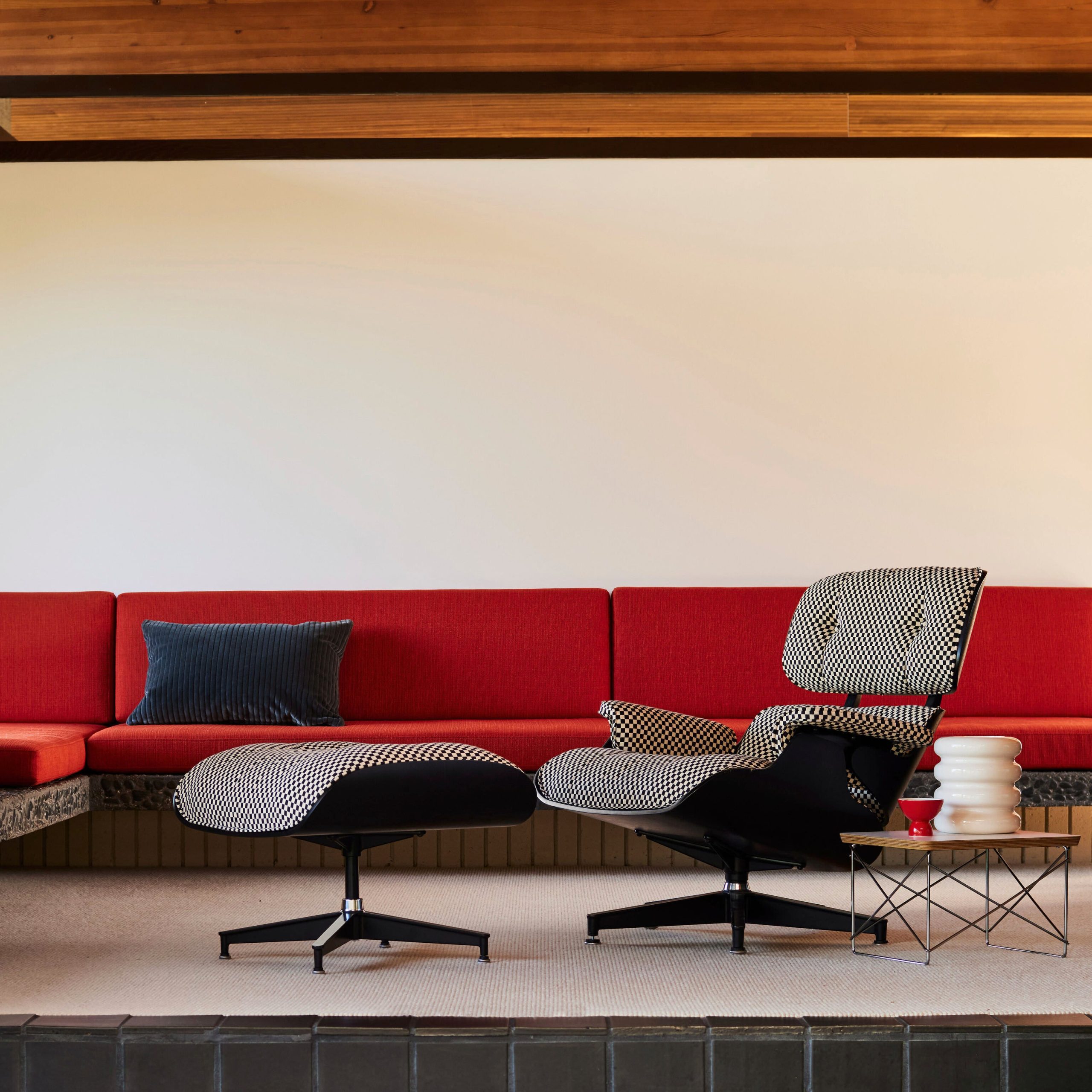 Eames® Lounge Chair and Ottoman from Herman Miller - Ebony/ Black & White Checker Fabric - Image 2