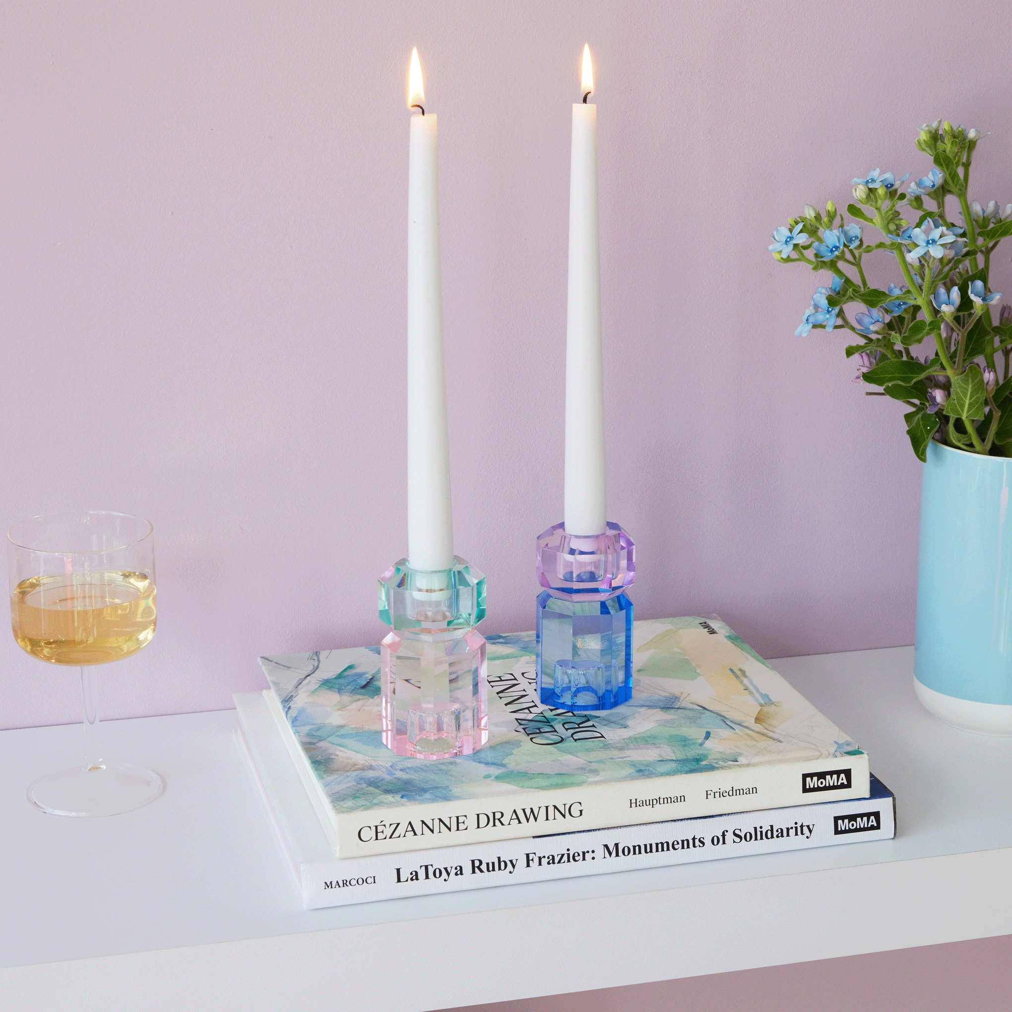 Faceted Crystal Candle Holder - Pink/ Light Mint - Image 2