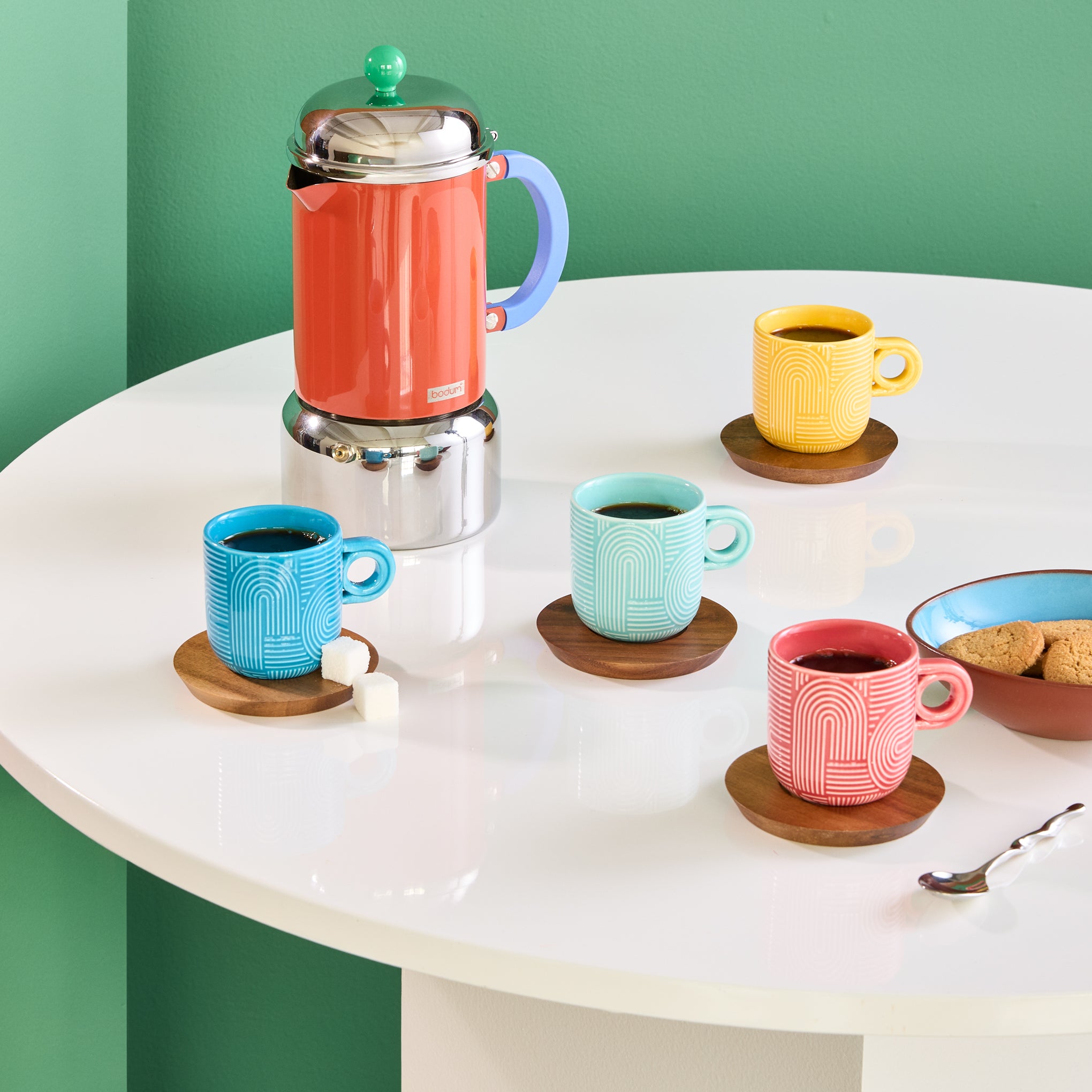 Take a Loop Porcelain Espresso Cups & Wood Saucers - Set of 4 - Image 2