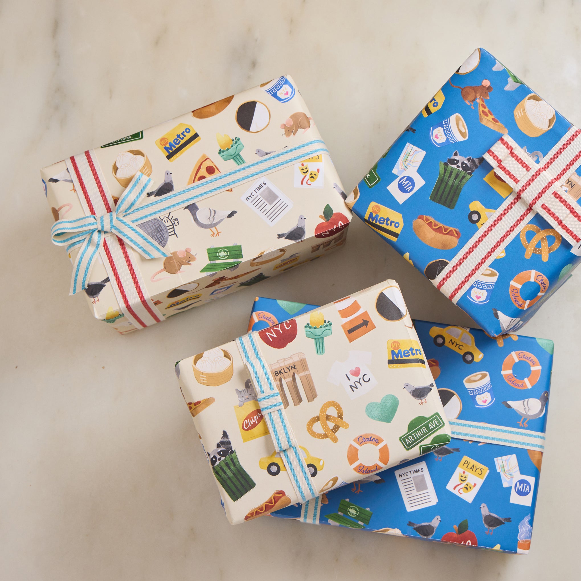 NYC Gift Wrap - Set of 4 - Blue/ Cream - Image 2