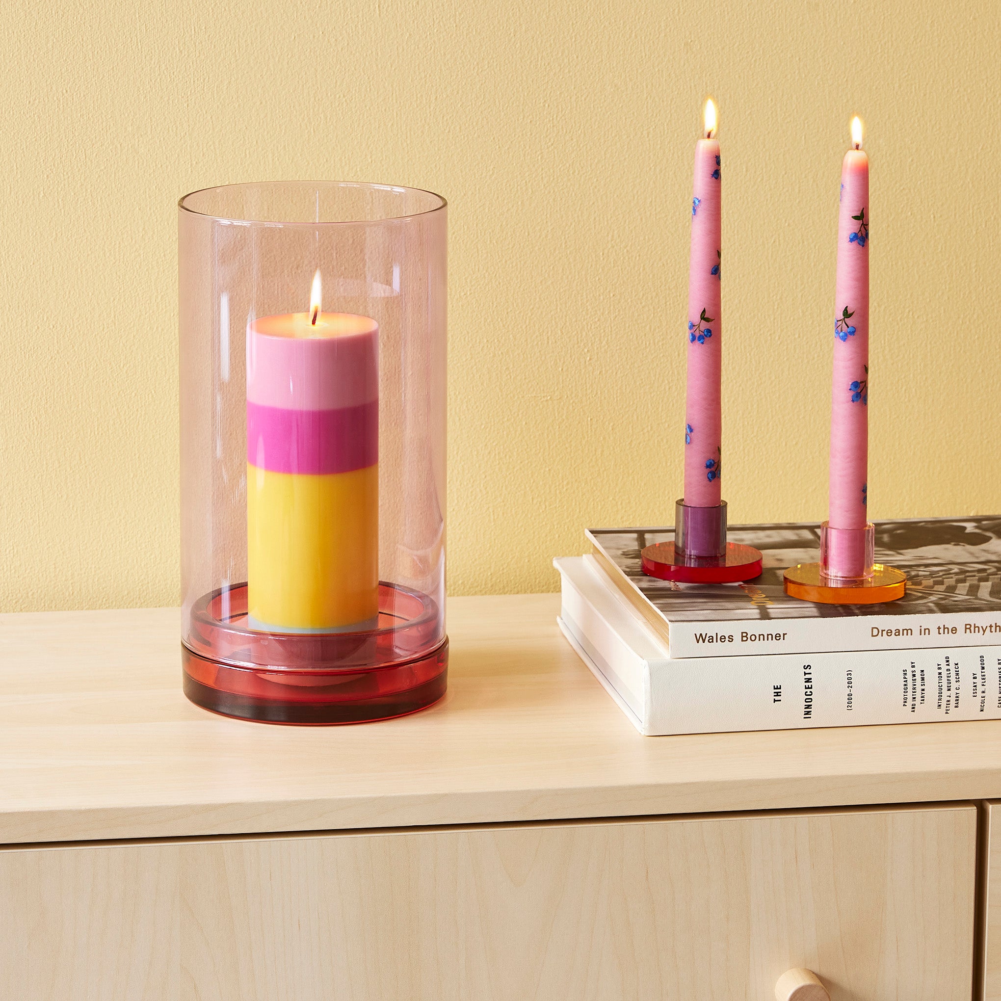 Glass Hurricane Lantern Candle Holder - Violet/ Red - Image 2