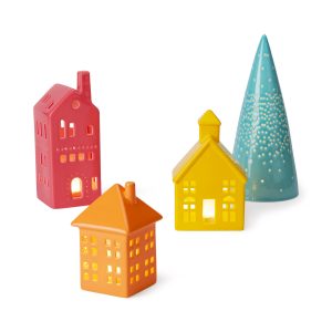 LED Lighted Colorful Ceramic Modern Village - Set of 4