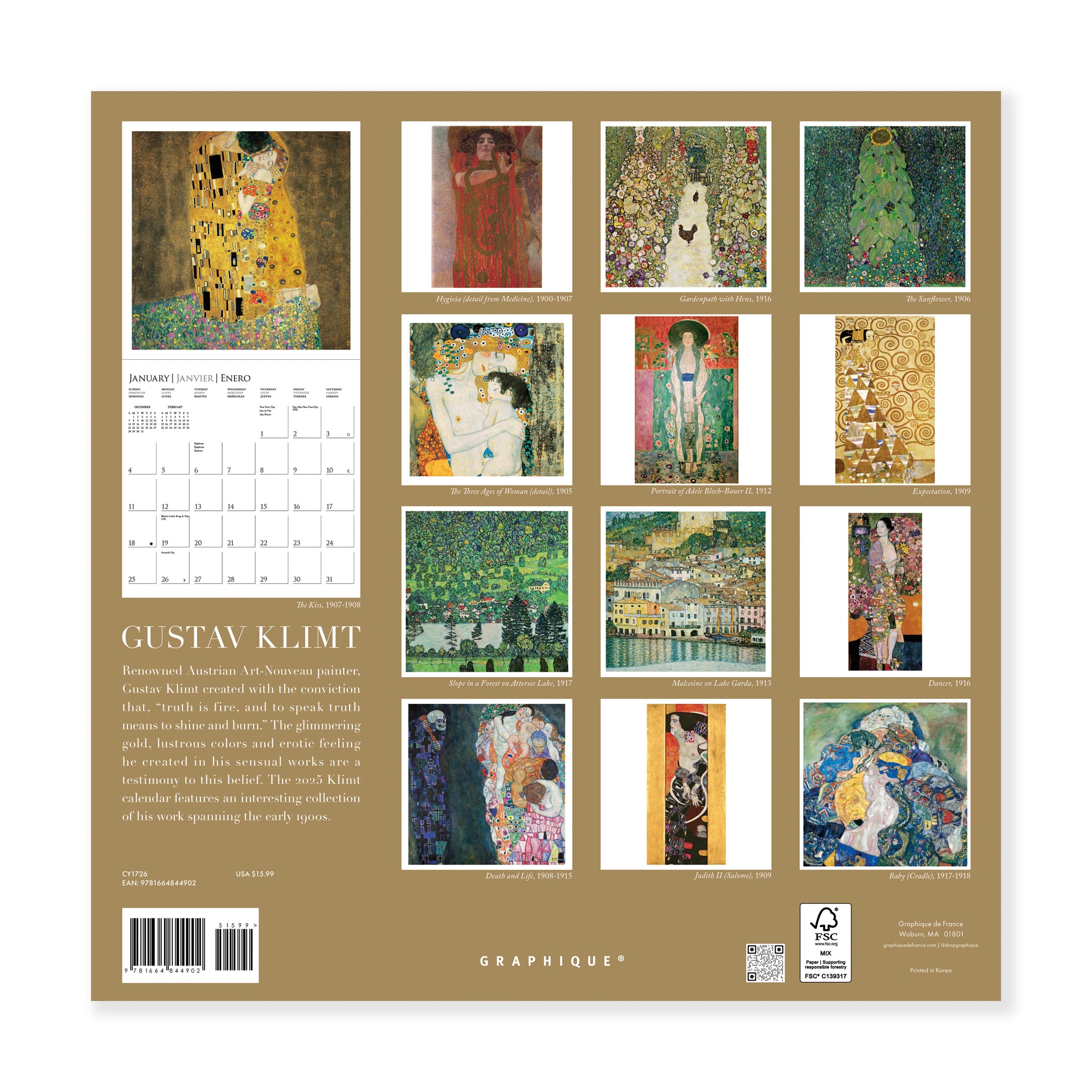 2026 Gustav Klimt Wall Calendar - Image 3