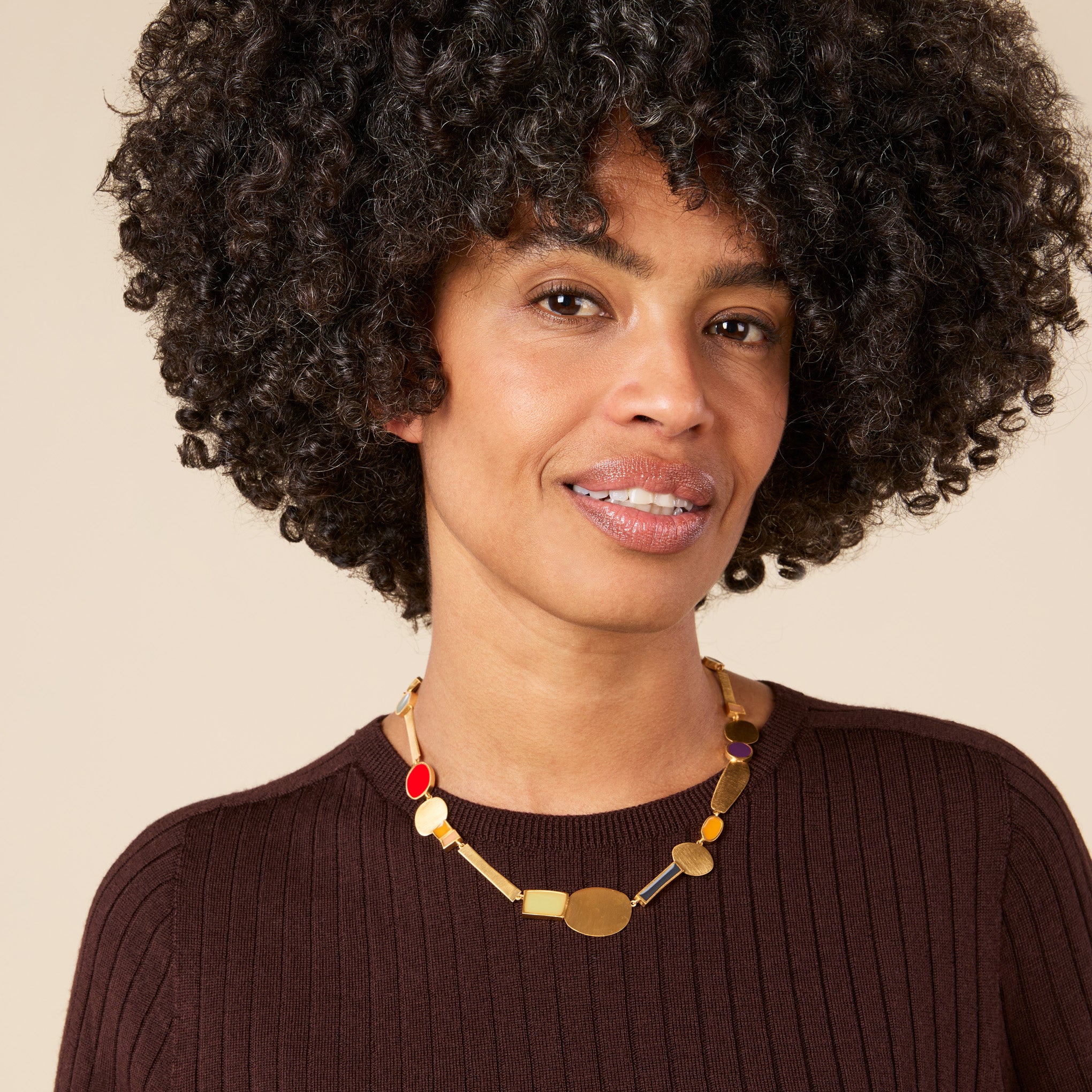 Geometric Collage Gold-Plated Collar Necklace - Image 2