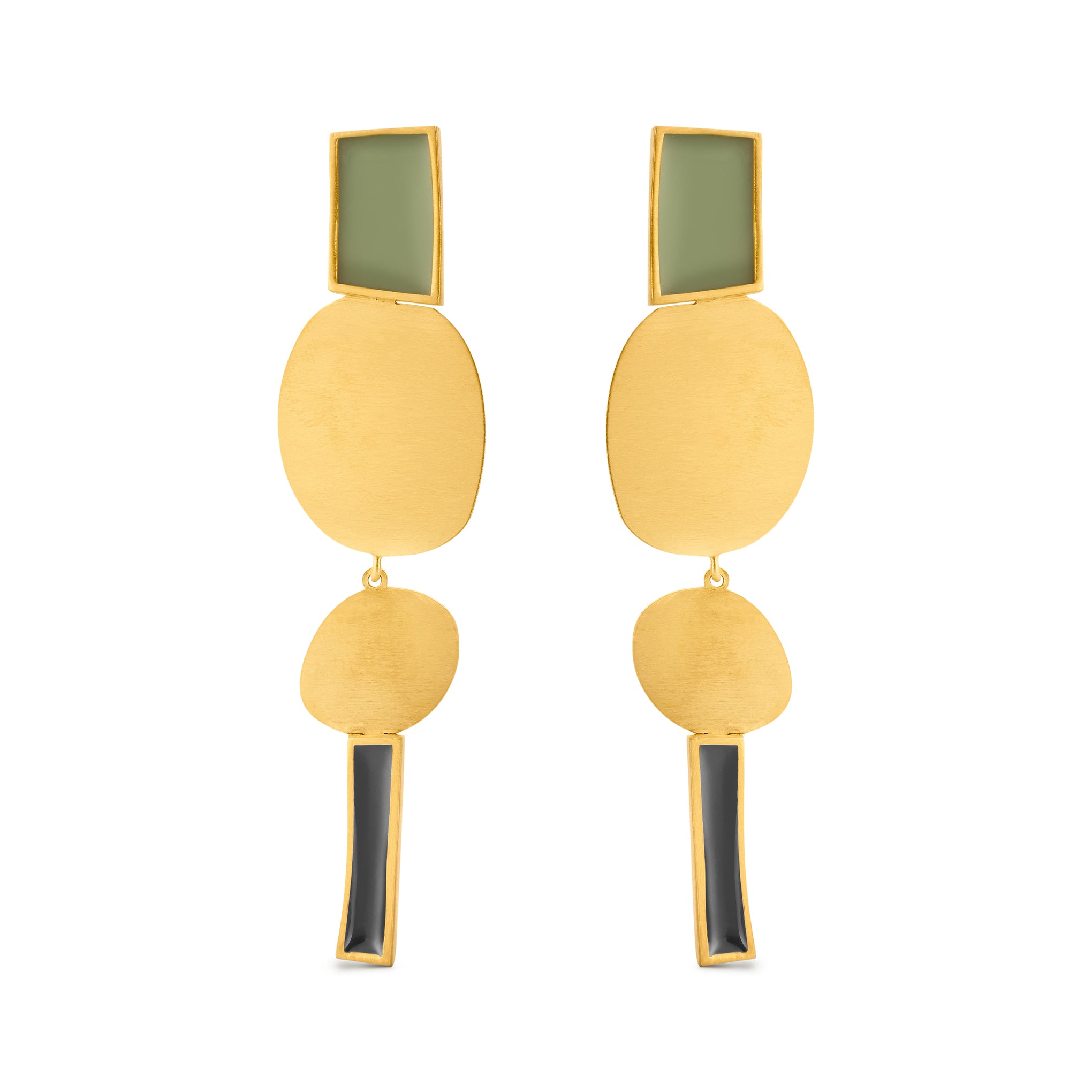 Geometric Collage Gold-Plated Four Shapes Drop Earrings
