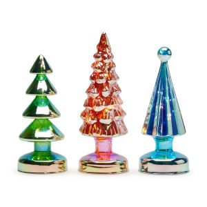 Colorful LED Lighted Mini Glass Trees - Set of 3