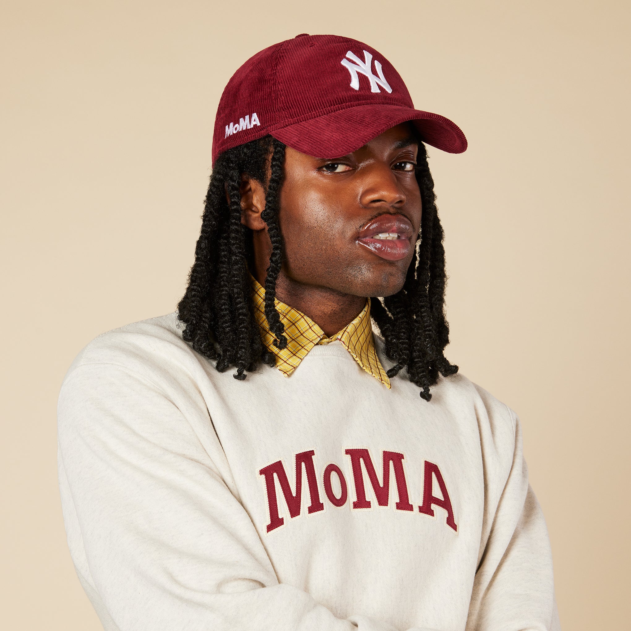 MoMA NY Yankees 9TWENTY Corduroy Adjustable Baseball Cap - Maroon - Image 7