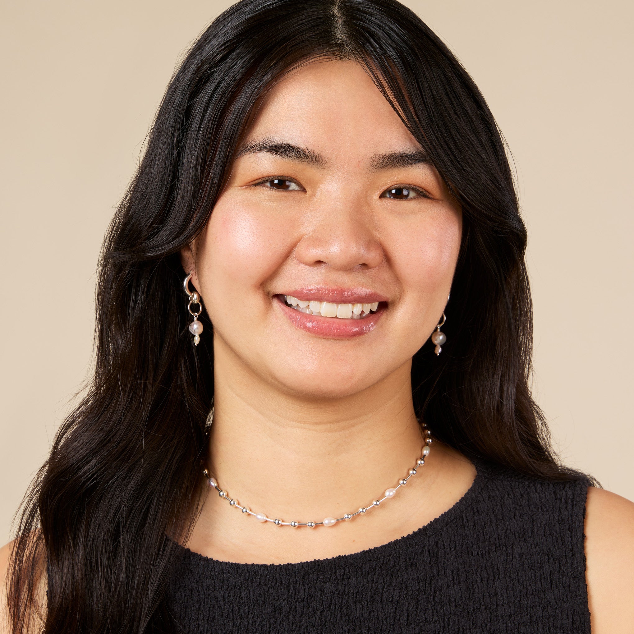 Yam Pearl Drop Hoop Earrings - Silver/ Pearl - Image 4