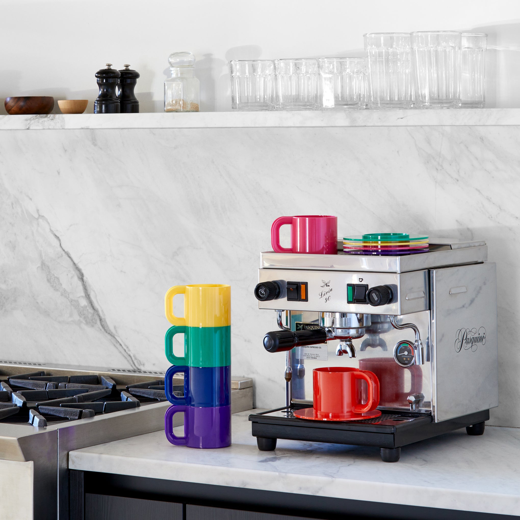 Vignelli Hellerware Max Stacking Cups & Saucers - Set of 6 - Rainbow - Image 6