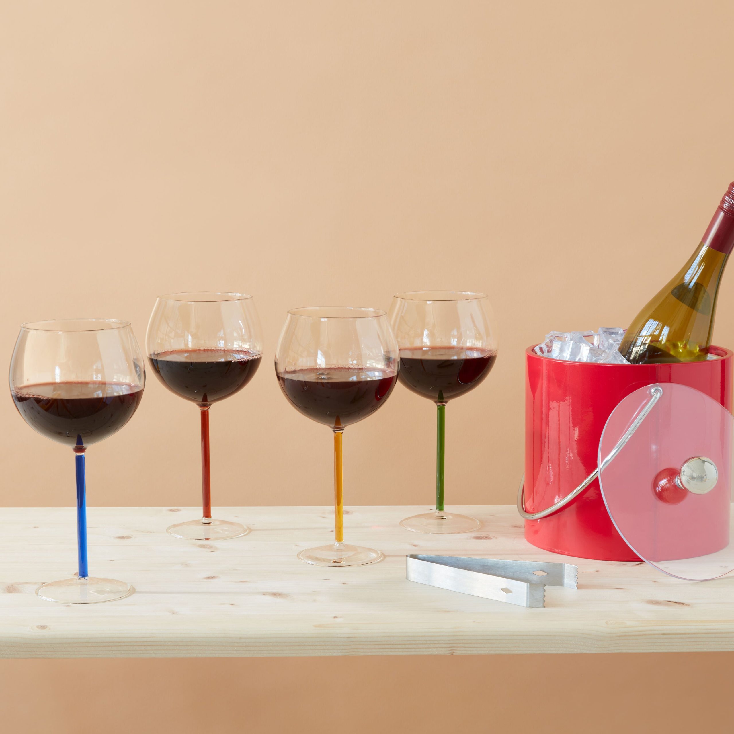 Color Accent Red Wine Glasses - Set of 2 - Green/ Yellow - Image 4