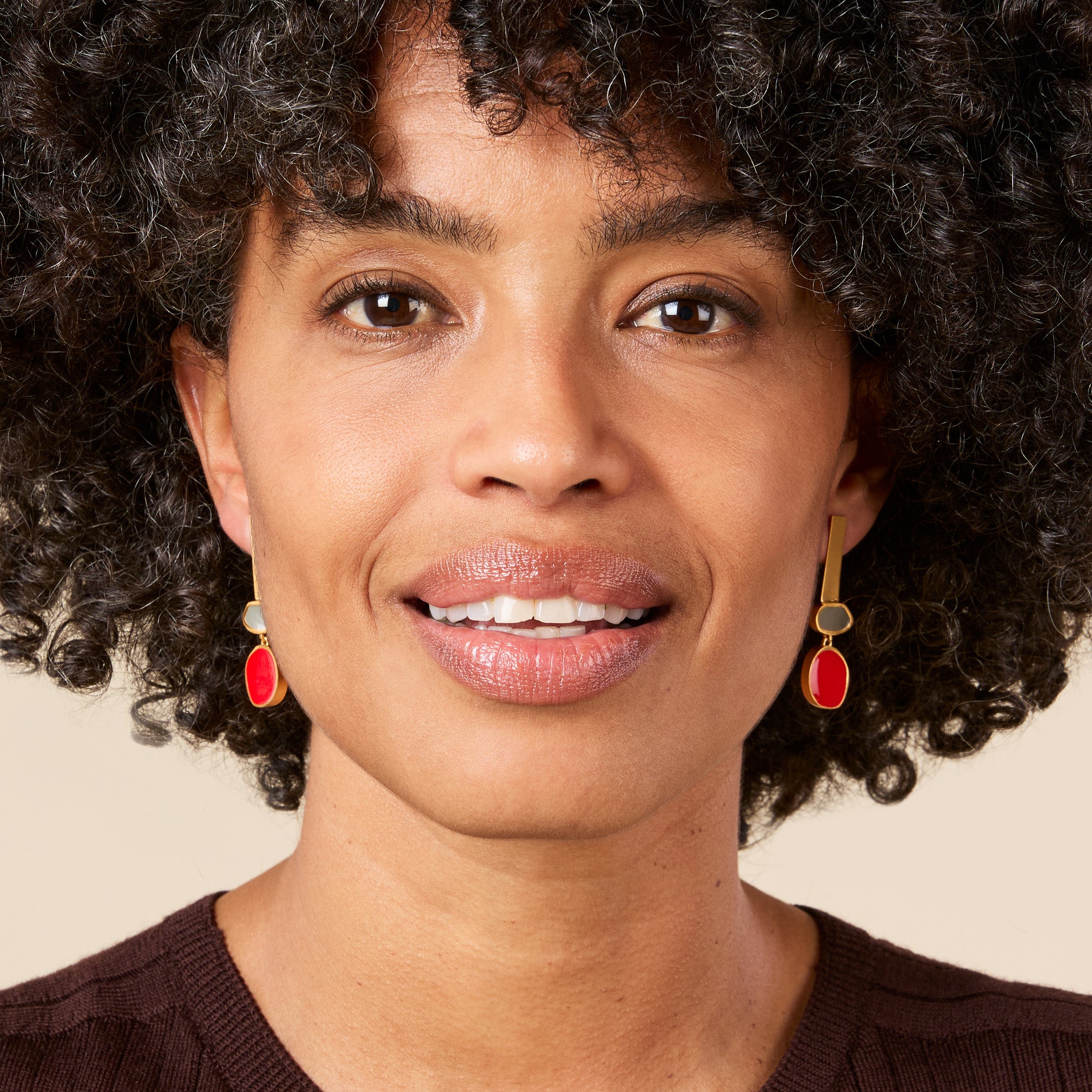 Geometric Collage Gold-Plated Three Shapes Drop Earrings - Image 4