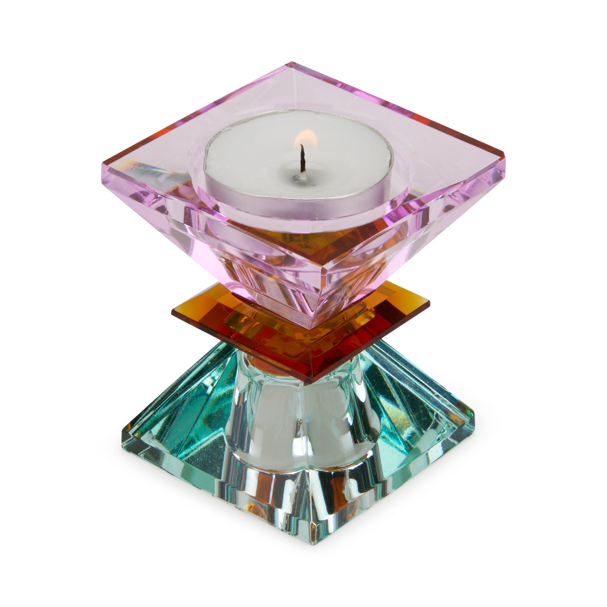 Faceted Crystal Candle Holder - Violet/ Amber/ Light Mint - Image 4