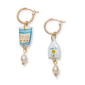 Haricot Vert Small Hoop Earrings with NYC Icon Charms - Bag/ Coffee Cup