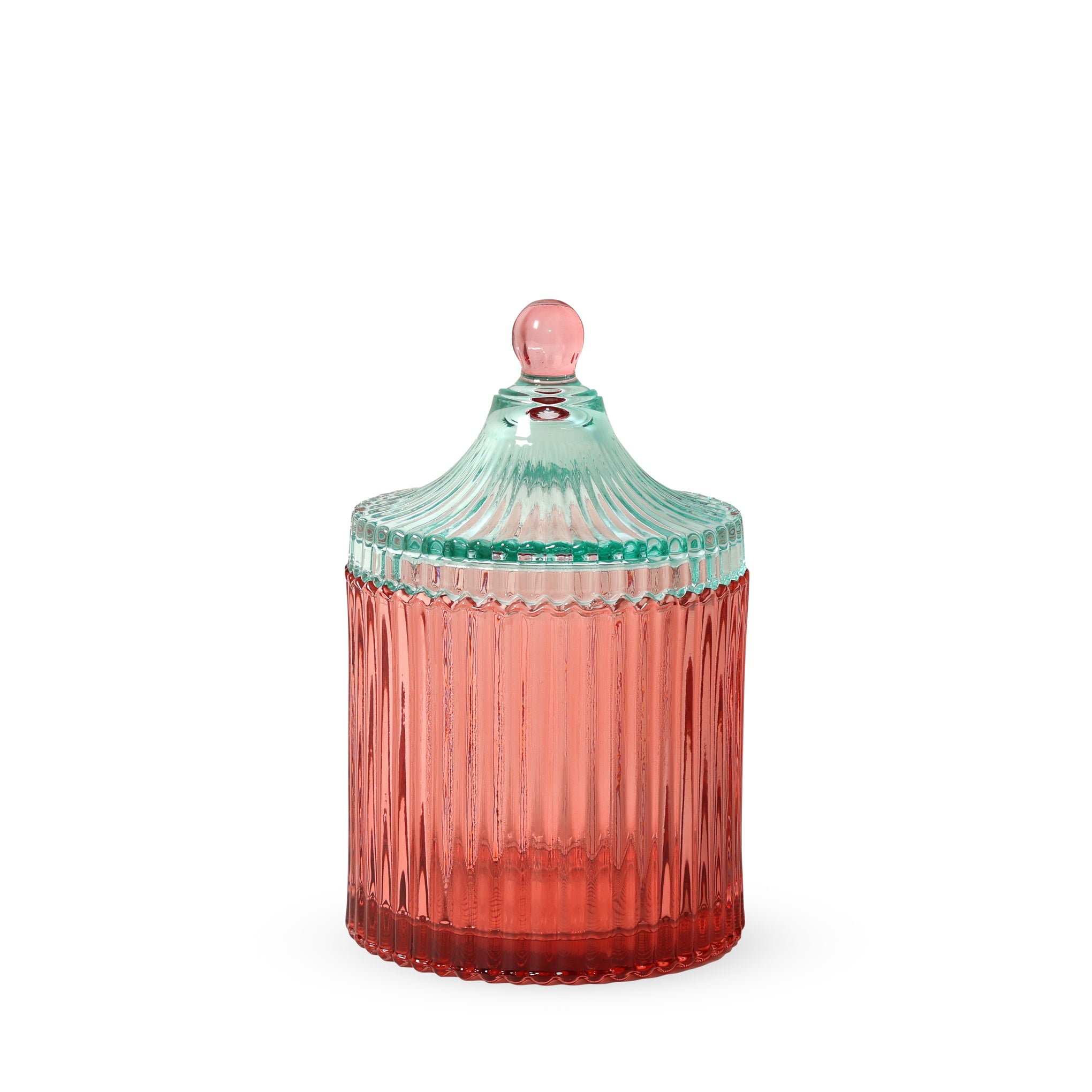 Candy Stripe Glass Storage Jar - Red/ Light Mint