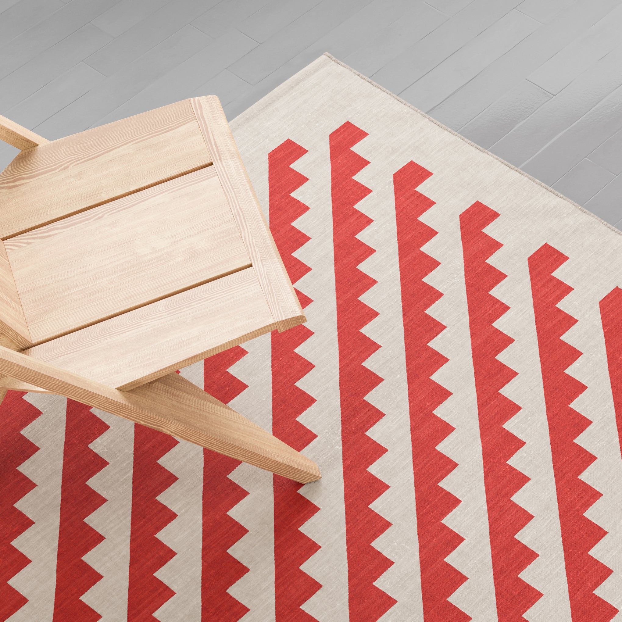 Maharam Alexander Girard Cotton Steps Rug - Ivory/ Crimson - Image 6