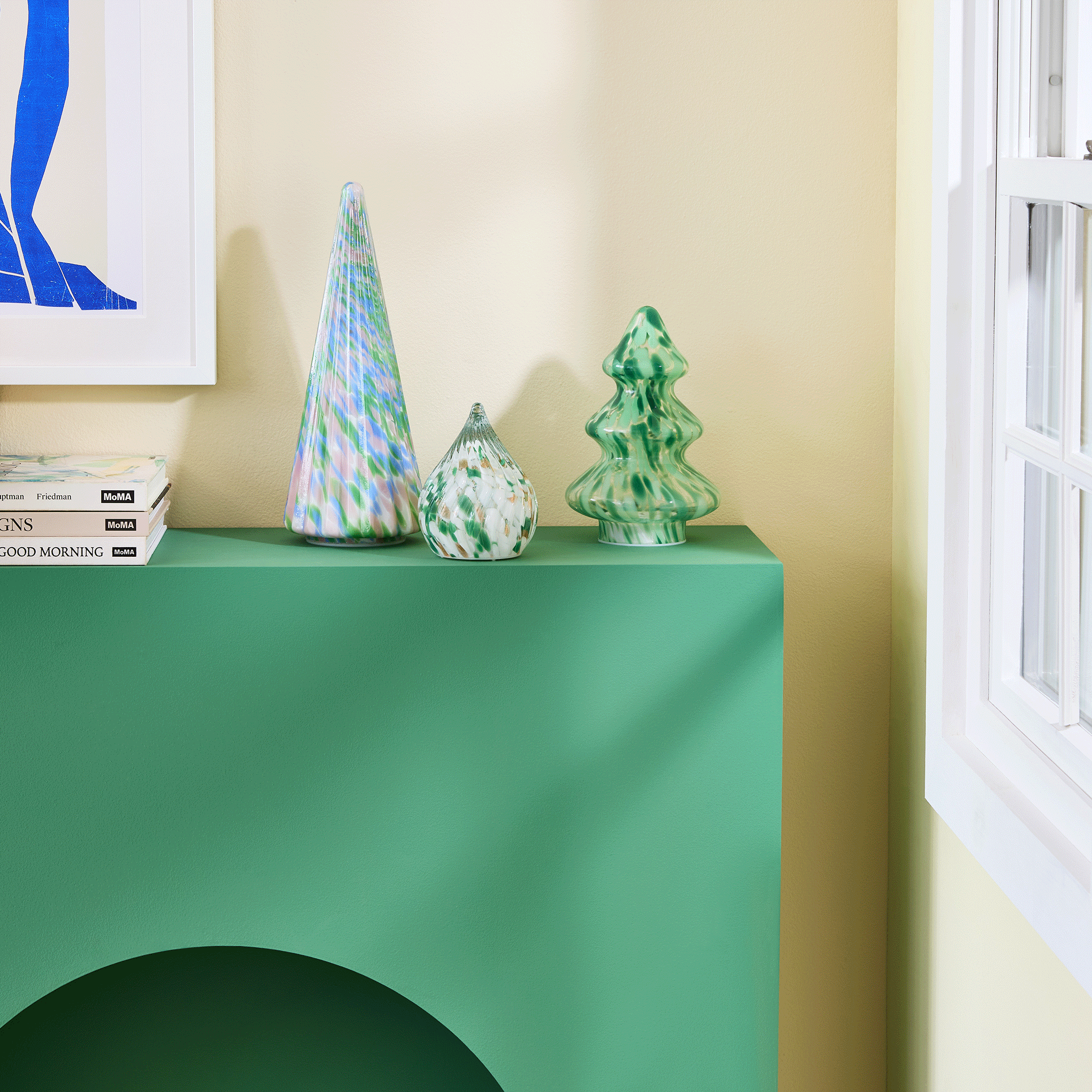 LED Lighted Marbled Glass Holiday Decor - Marbled Tree Flat - Image 3