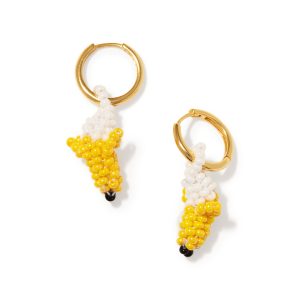 Beaded Mini Fruit Hoop Earrings - Gold Banana