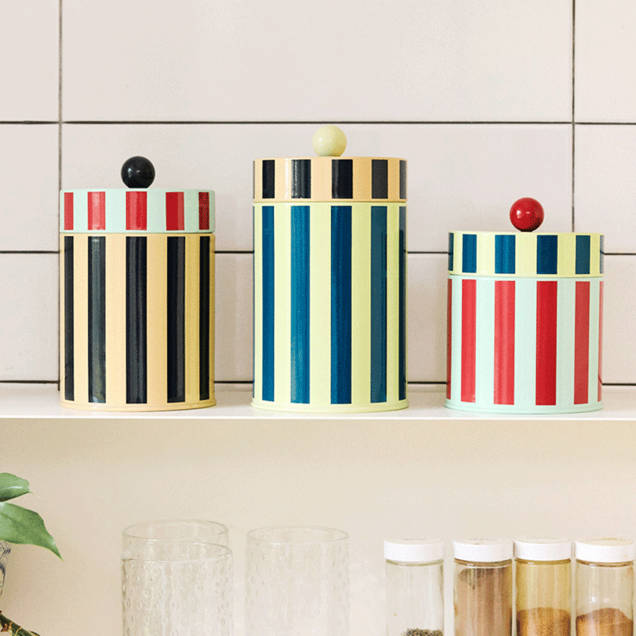 Dusen Dusen Striped Canister - Yellow/ Blue - Image 5