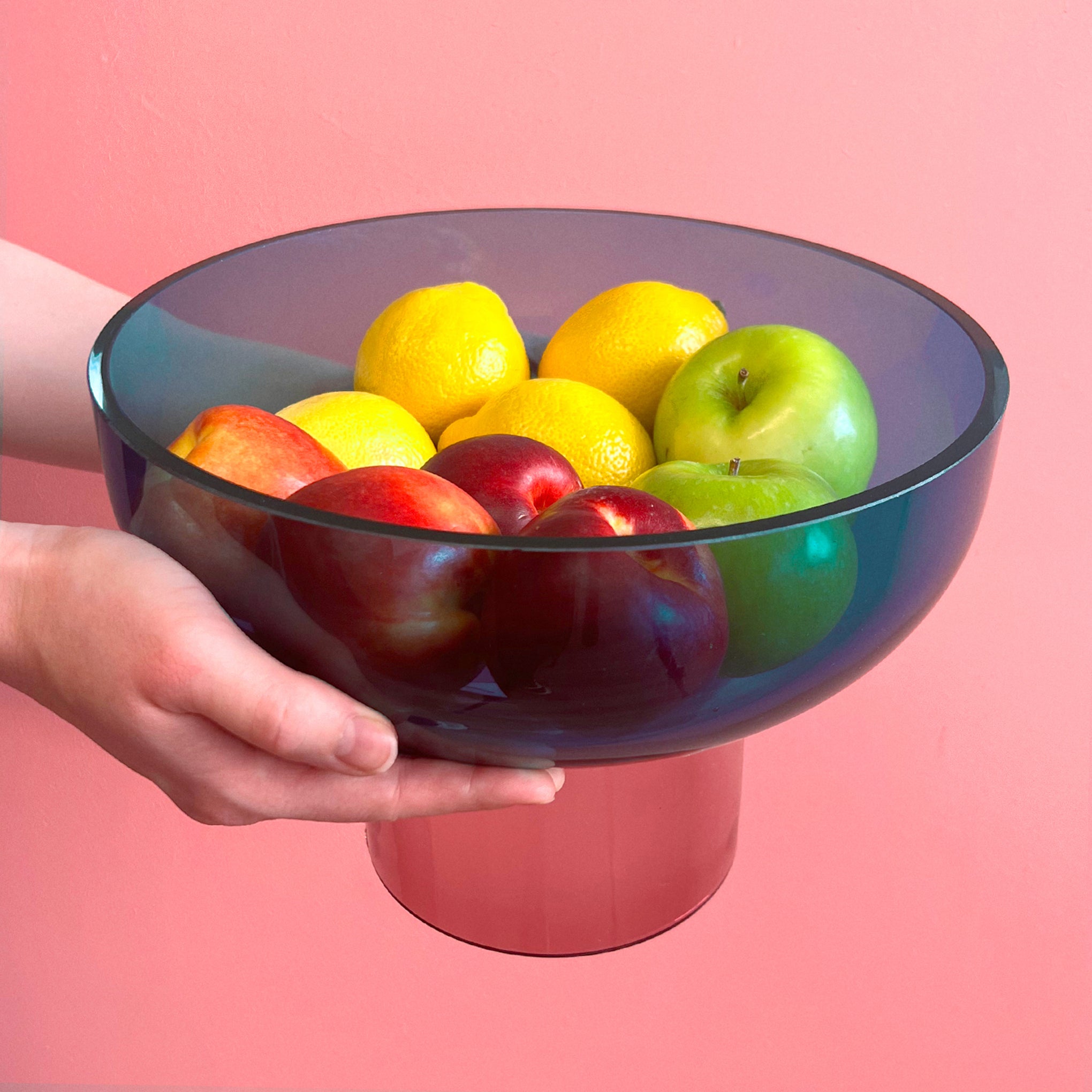 Dual Color Glass Fruit Bowl - Blue/ Pink - Image 3