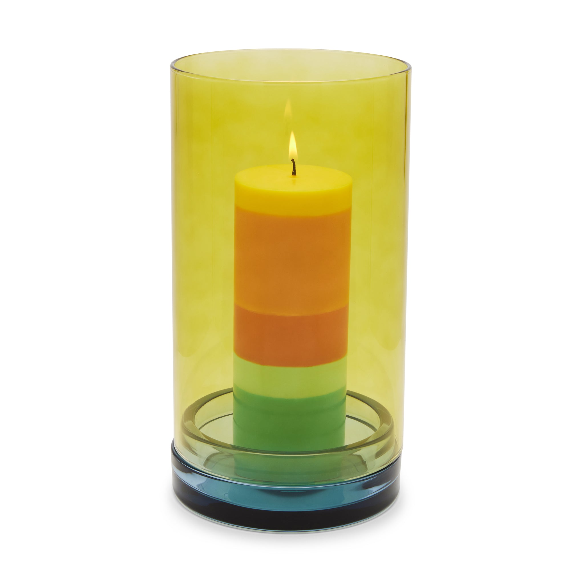 Glass Hurricane Lantern Candle Holder - Lime/ Blue