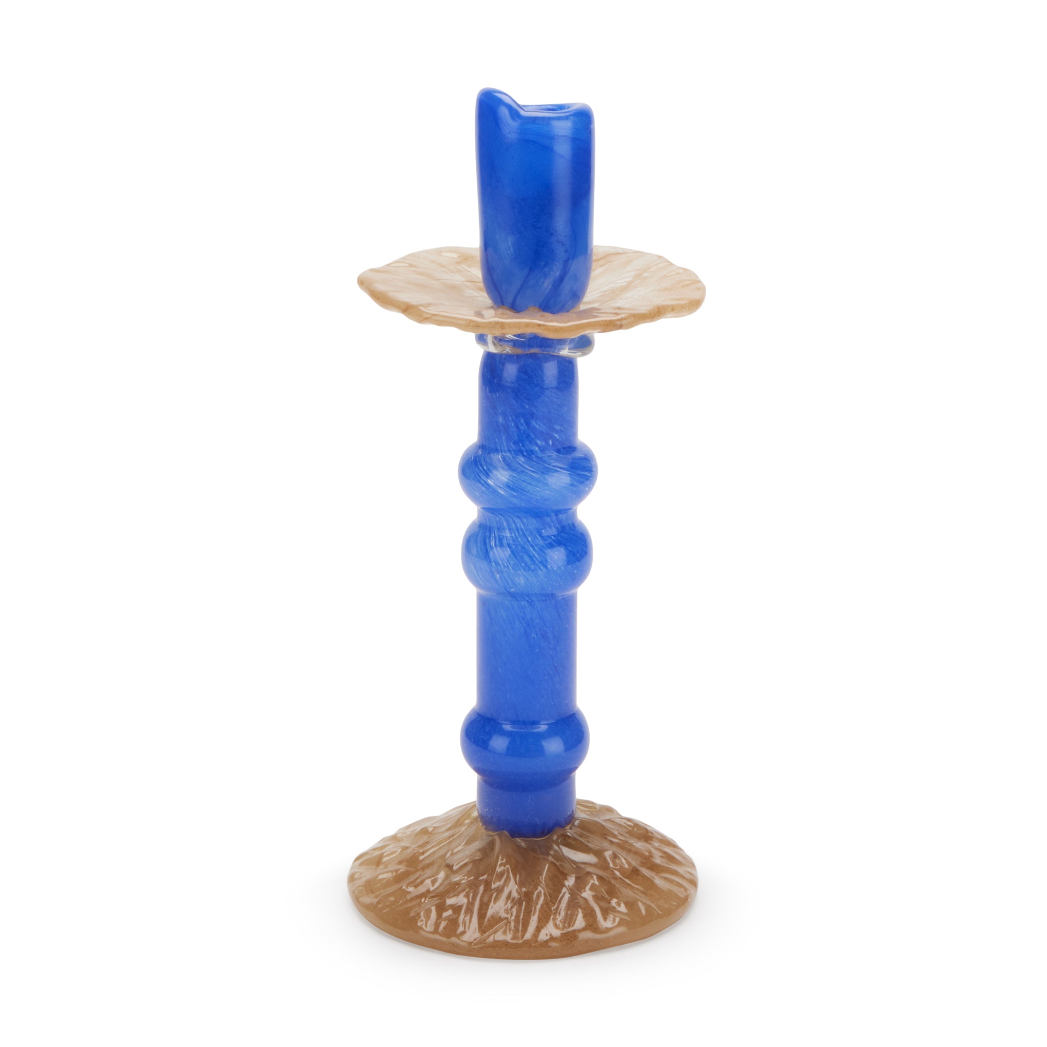 Lara Glass Candle Holder - Blue/ Tan - Image 3