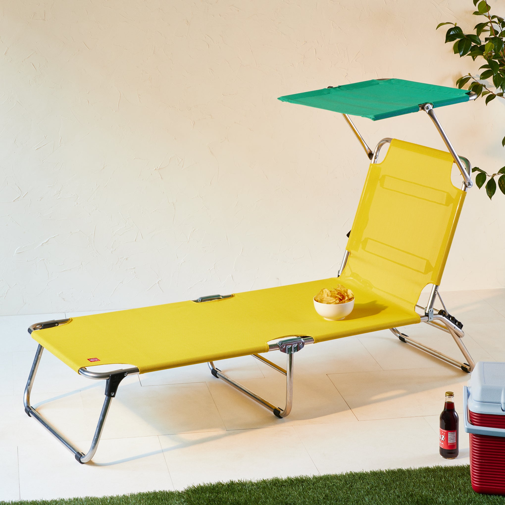 Amigo Outdoor Lounge Chair with Sun Shield - Yellow/ Teal - Image 2