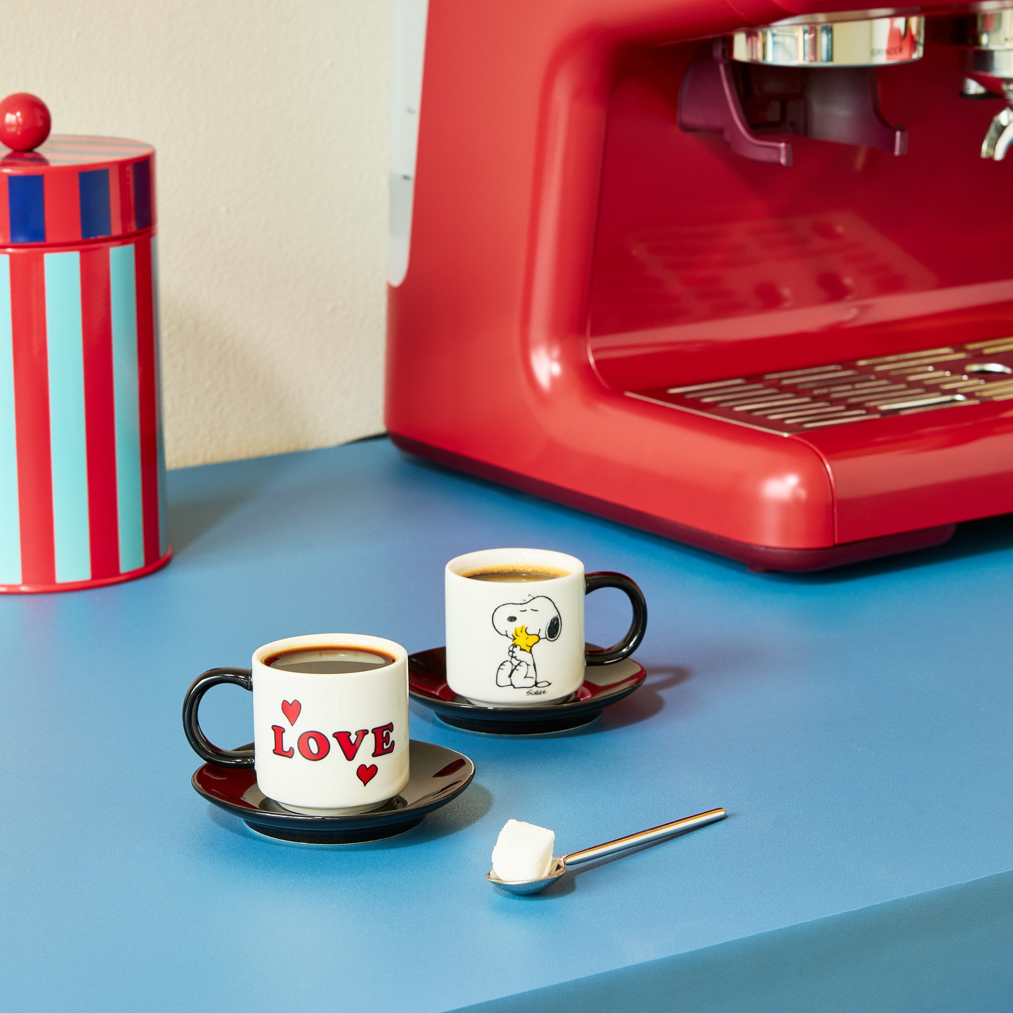 Snoopy Love Stacking Stoneware Espresso Cups & Saucers - Set of 2 - Image 2