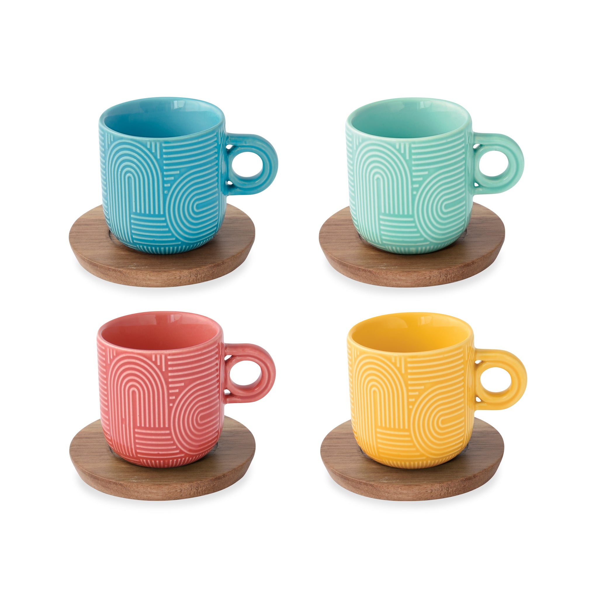 Take a Loop Porcelain Espresso Cups & Wood Saucers - Set of 4